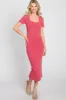 Coral Fitted Midi Dress sold by Pinkblush