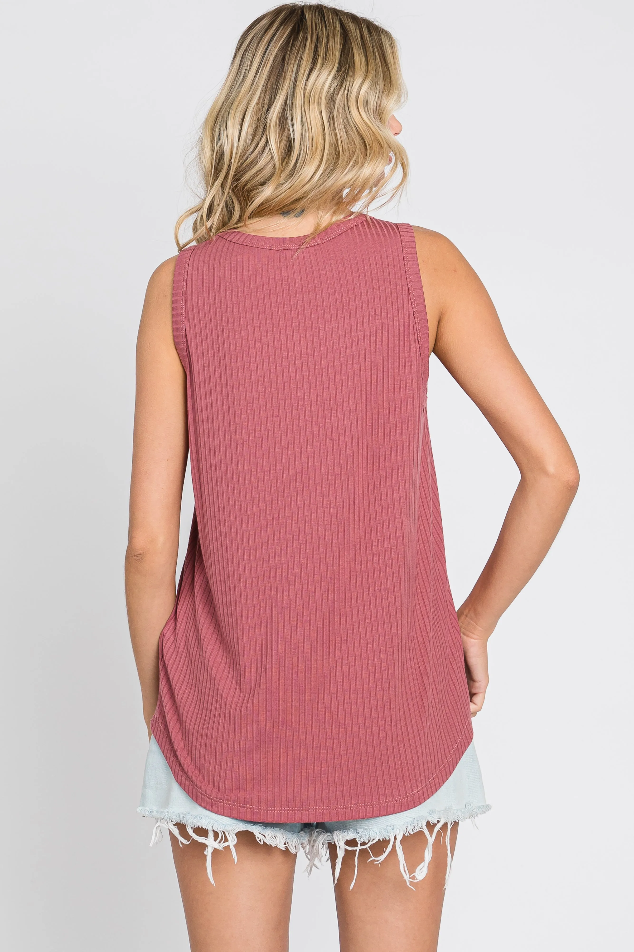 Mauve Ribbed Front Pocket Tank sold by Pinkblush product image thumbnail 3