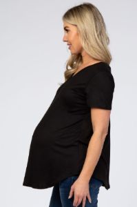 Black V-Neck Short Sleeve Maternity Top sold by Pinkblush