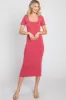 Coral Fitted Midi Dress sold by Pinkblush