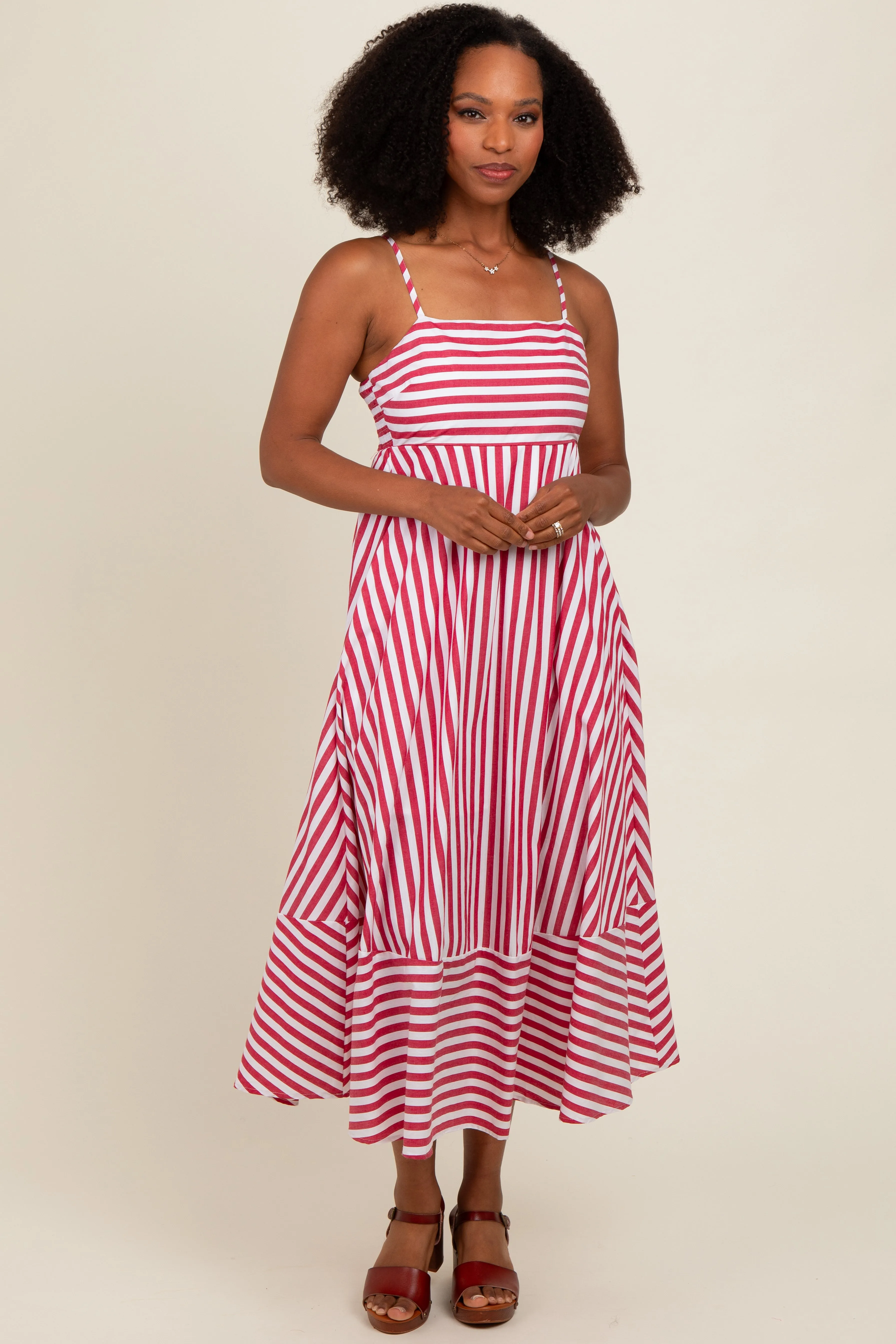 Red Contrast Stripe Maternity Midi Dress sold by Pinkblush product image thumbnail 4