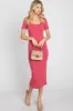 Coral Fitted Midi Dress sold by Pinkblush