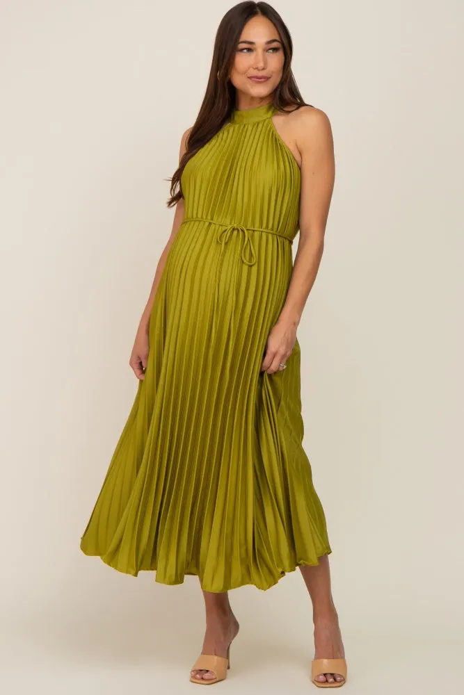 Lime Pleated Maternity Halter Dress sold by Pinkblush product image thumbnail 4