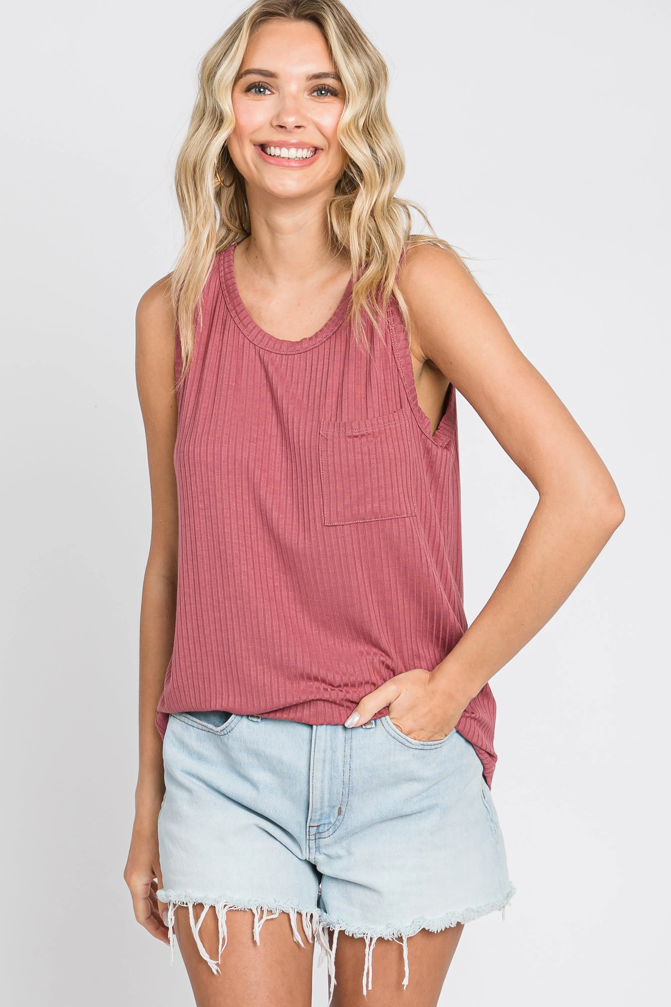 Mauve Ribbed Front Pocket Tank sold by Pinkblush product image thumbnail 4
