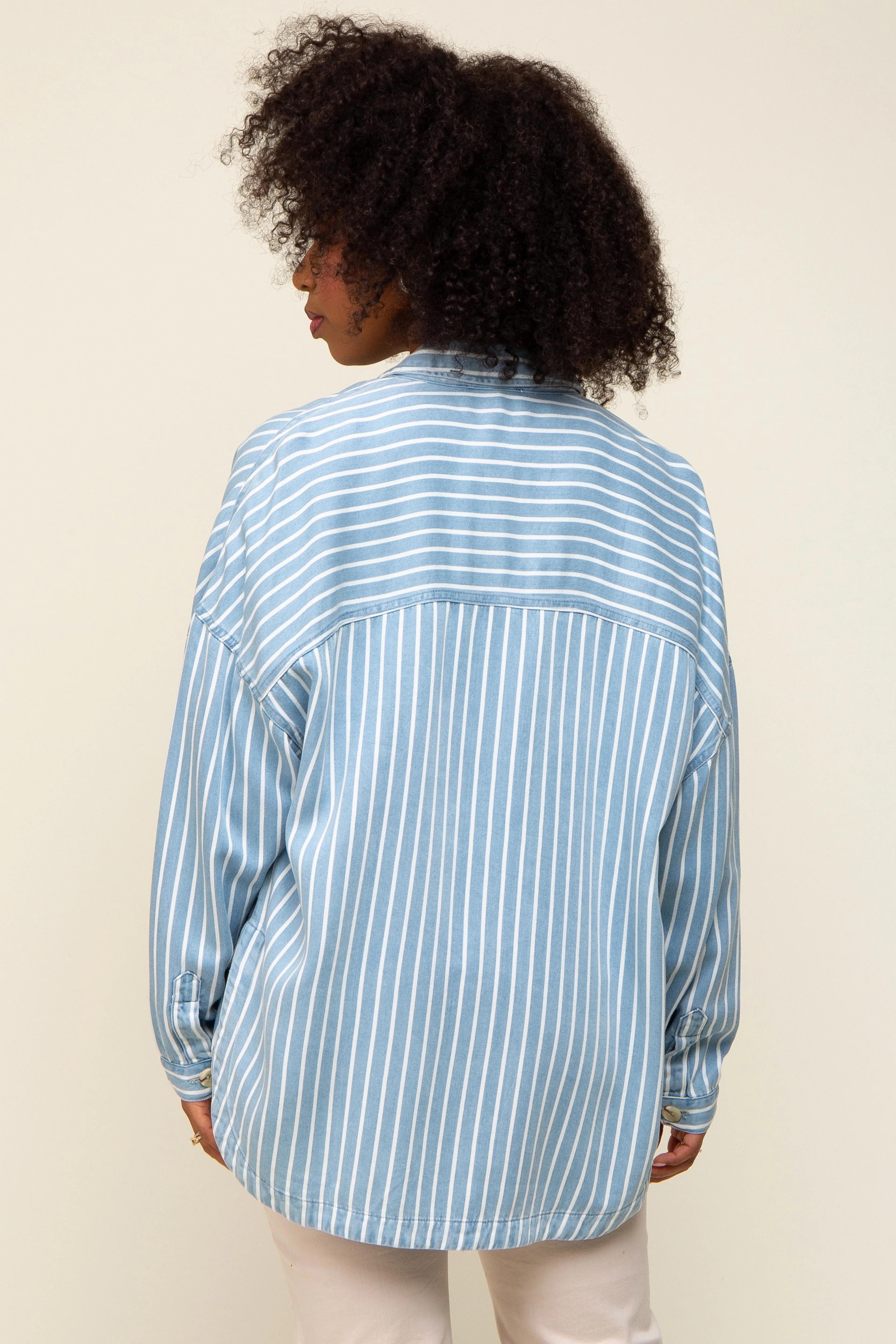 Light Blue Striped Front Pocket Button Up Top sold by Pinkblush product image thumbnail 3