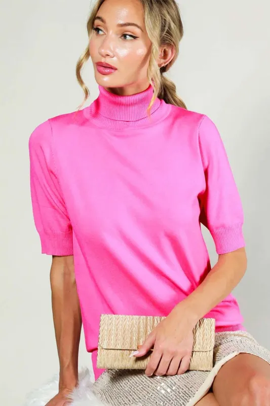 Fuchsia Turtleneck Knit Top sold by Pinkblush