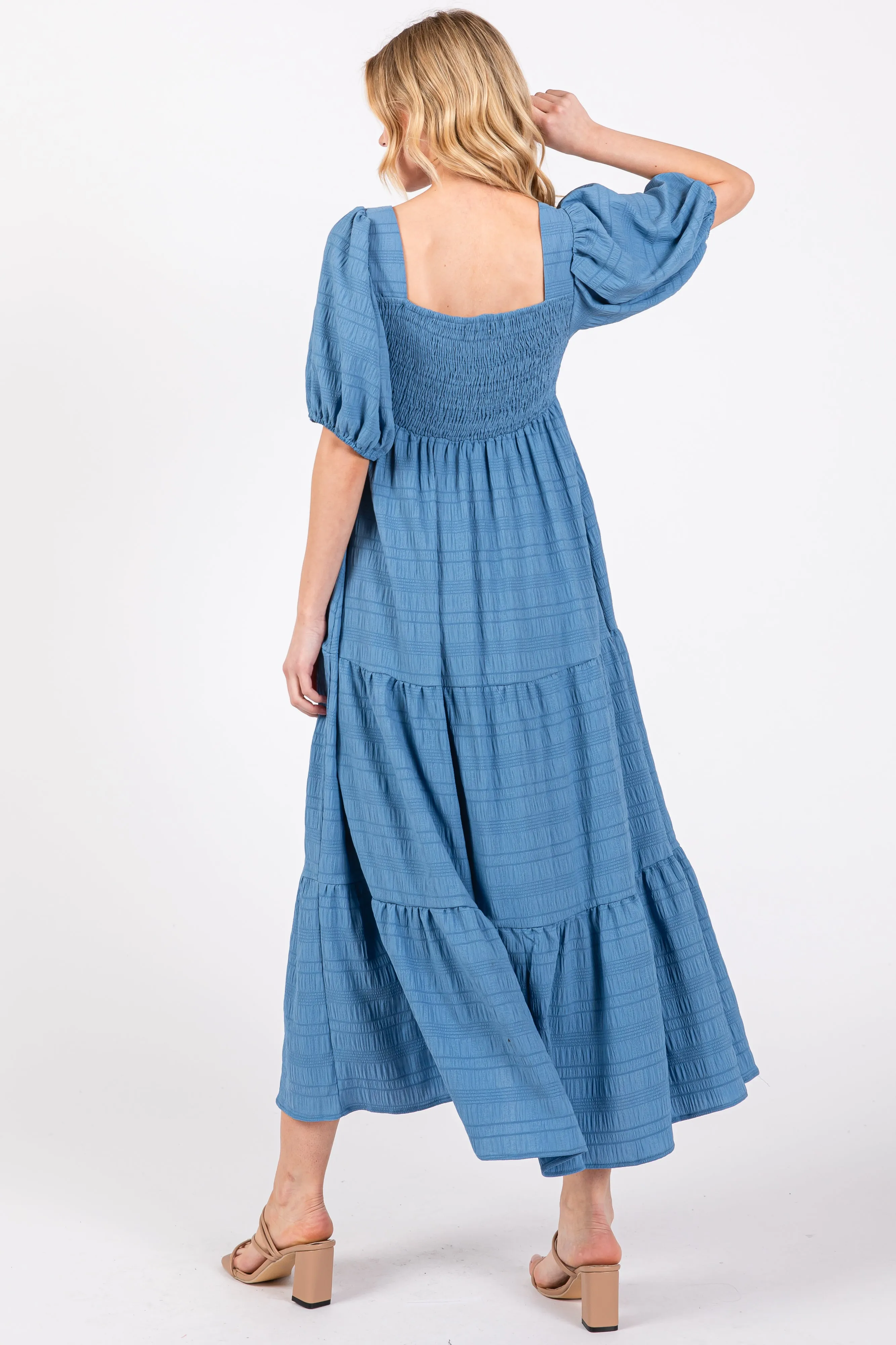 Blue Textured Tiered Midi Dress sold by Pinkblush product image thumbnail 3
