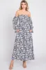 Black Floral Print Off Shoulder Smocked Maternity Maxi Dress sold by Pinkblush