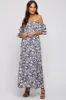 Black Floral Print Off Shoulder Smocked Maternity Maxi Dress sold by Pinkblush