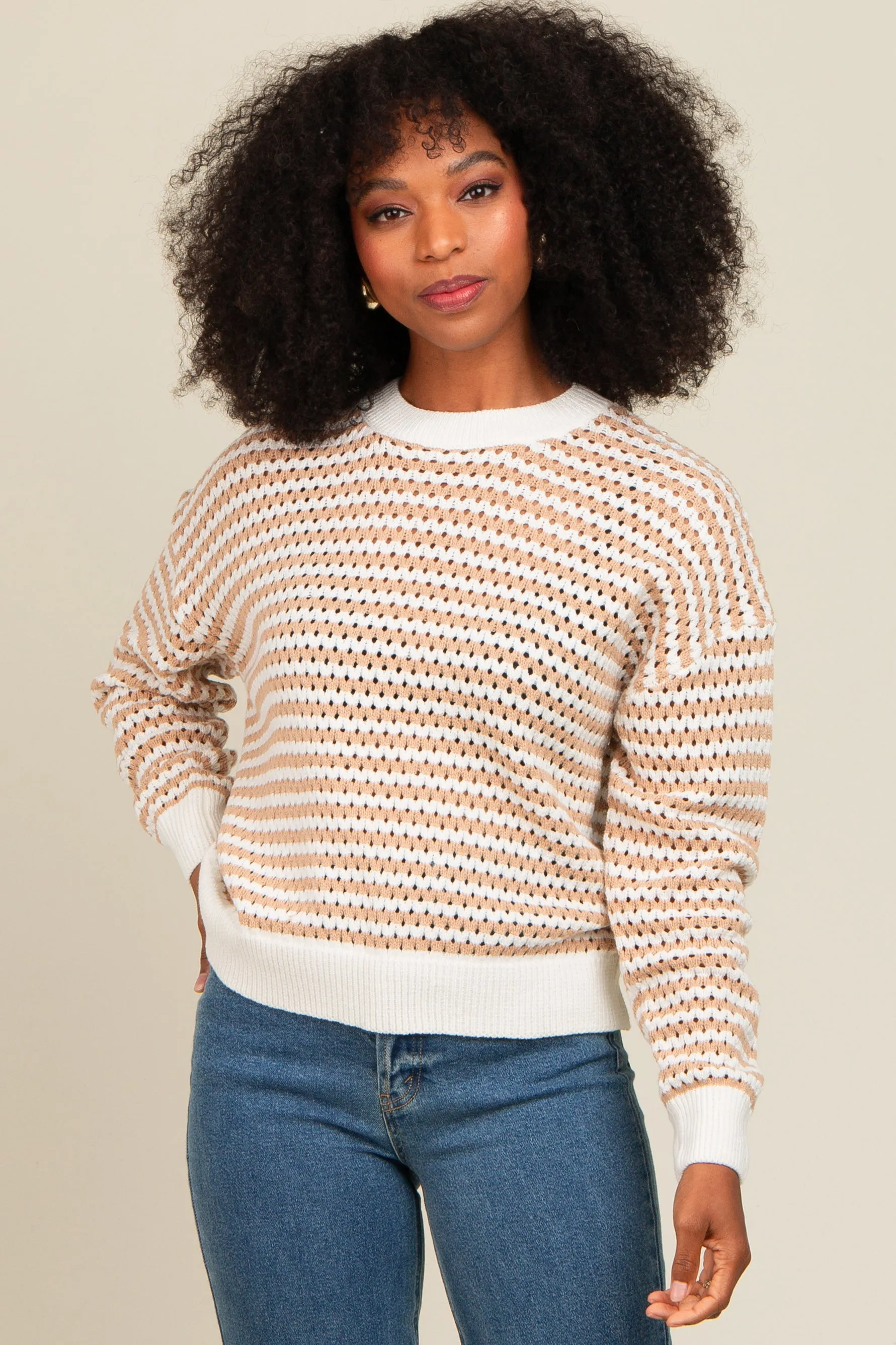 Mocha Striped Crochet Knit Sweater sold by Pinkblush product image thumbnail 5