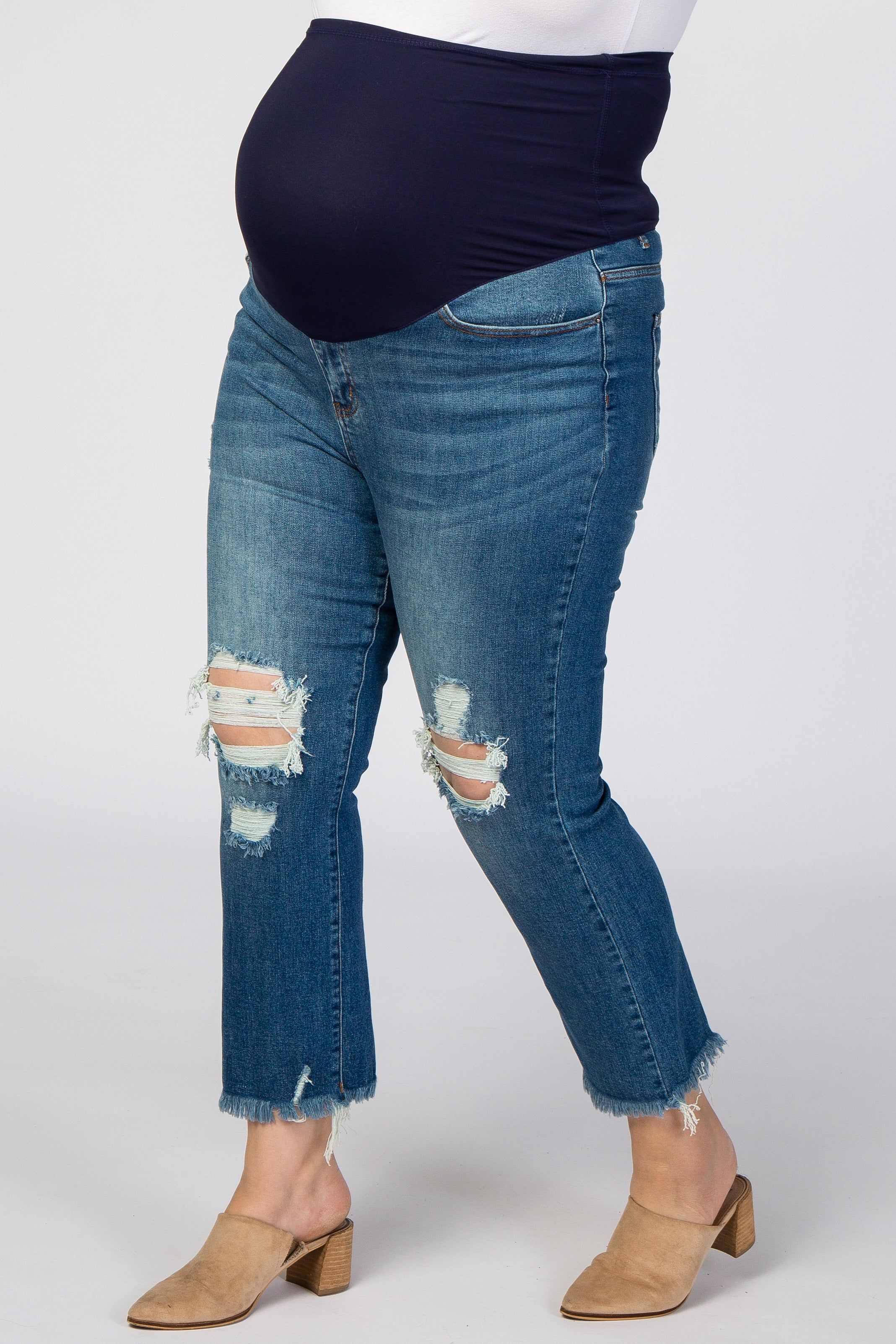 Blue Distressed Maternity Plus Jeans sold by Pinkblush product image thumbnail 3