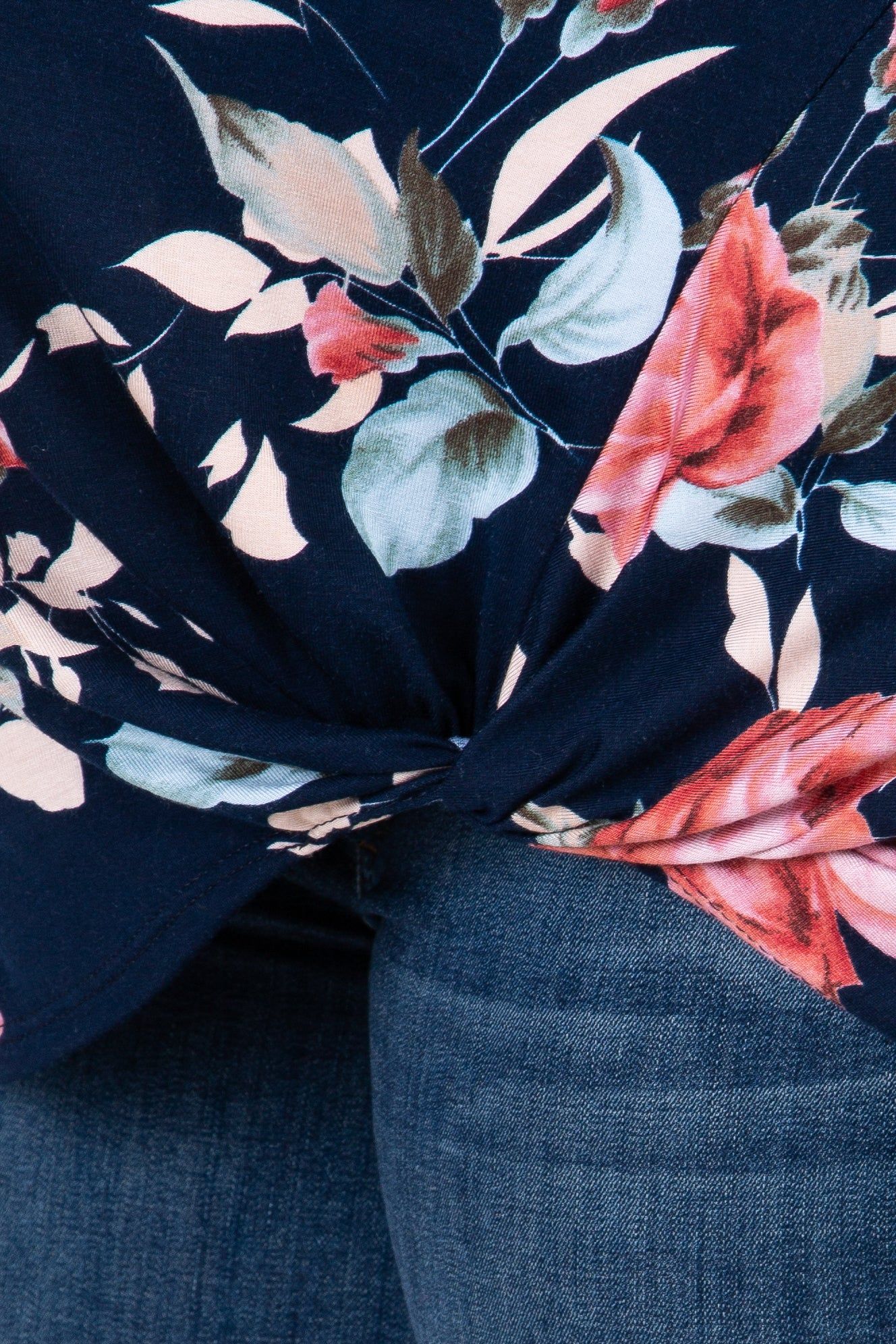 Navy Blue Floral Striped Sleeve Maternity Knot Plus Top sold by Pinkblush product image thumbnail 4