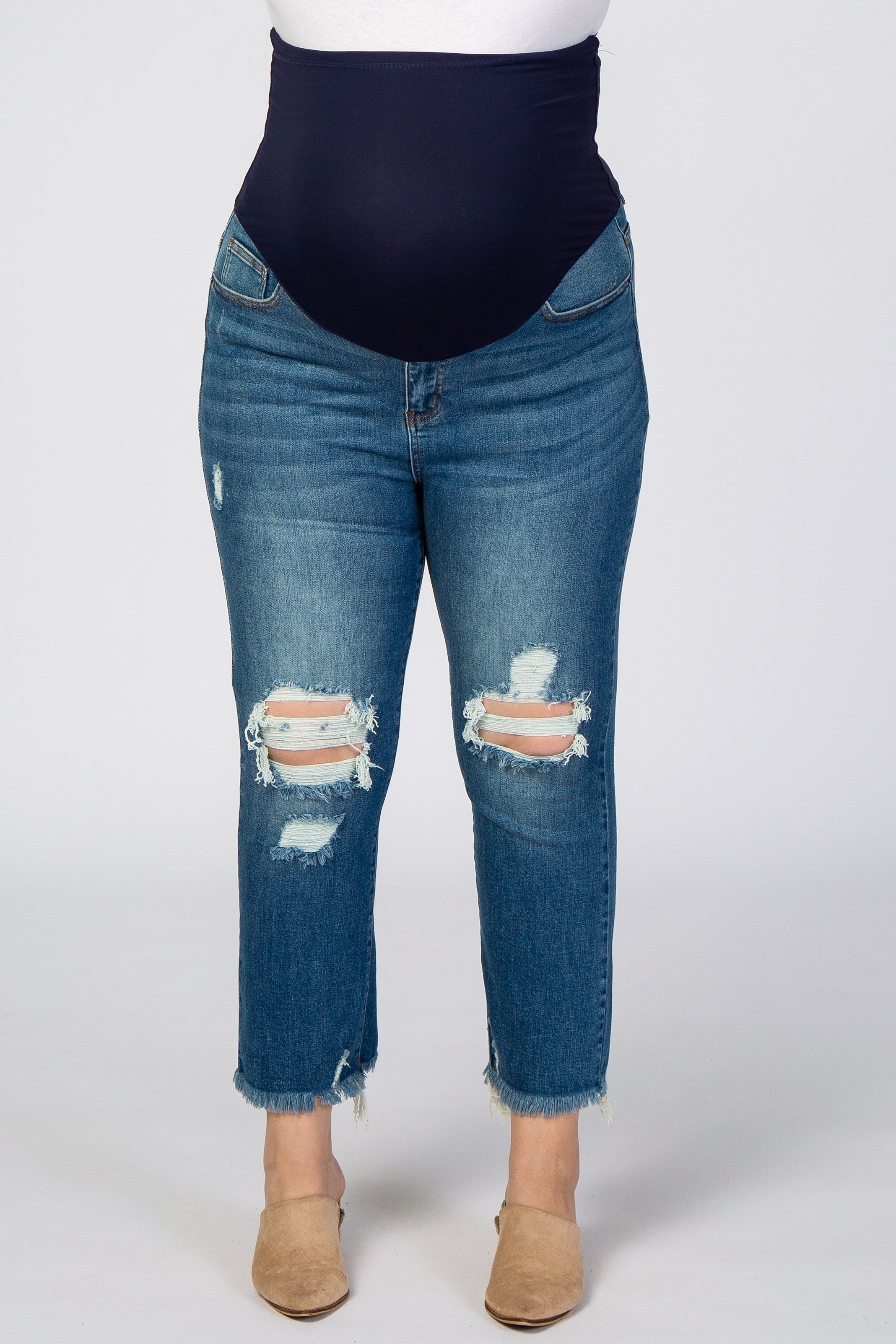 Blue Distressed Maternity Plus Jeans sold by Pinkblush product image thumbnail 2