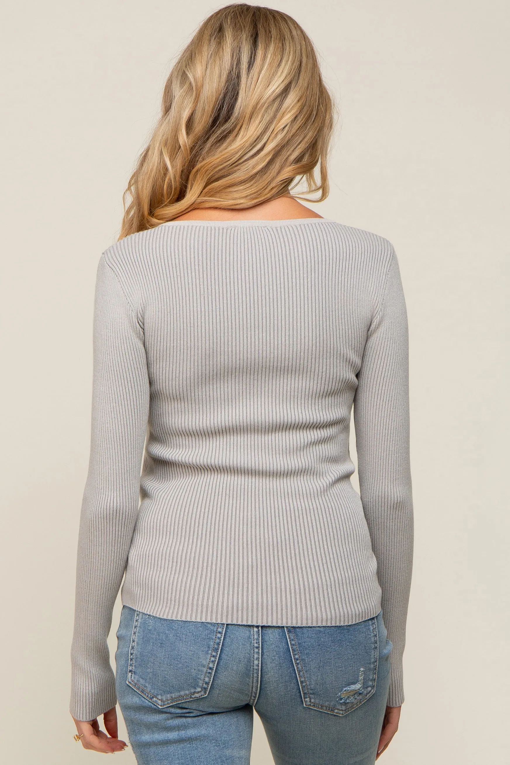 Heather Grey Ribbed V-Neck Long Sleeve Maternity Top sold by Pinkblush product image thumbnail 3