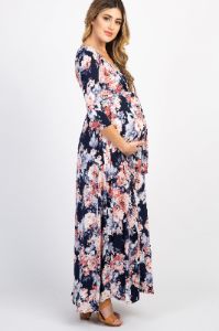 PinkBlush Petite Navy Blue Floral Maternity/Nursing Wrap Dress sold by Pinkblush