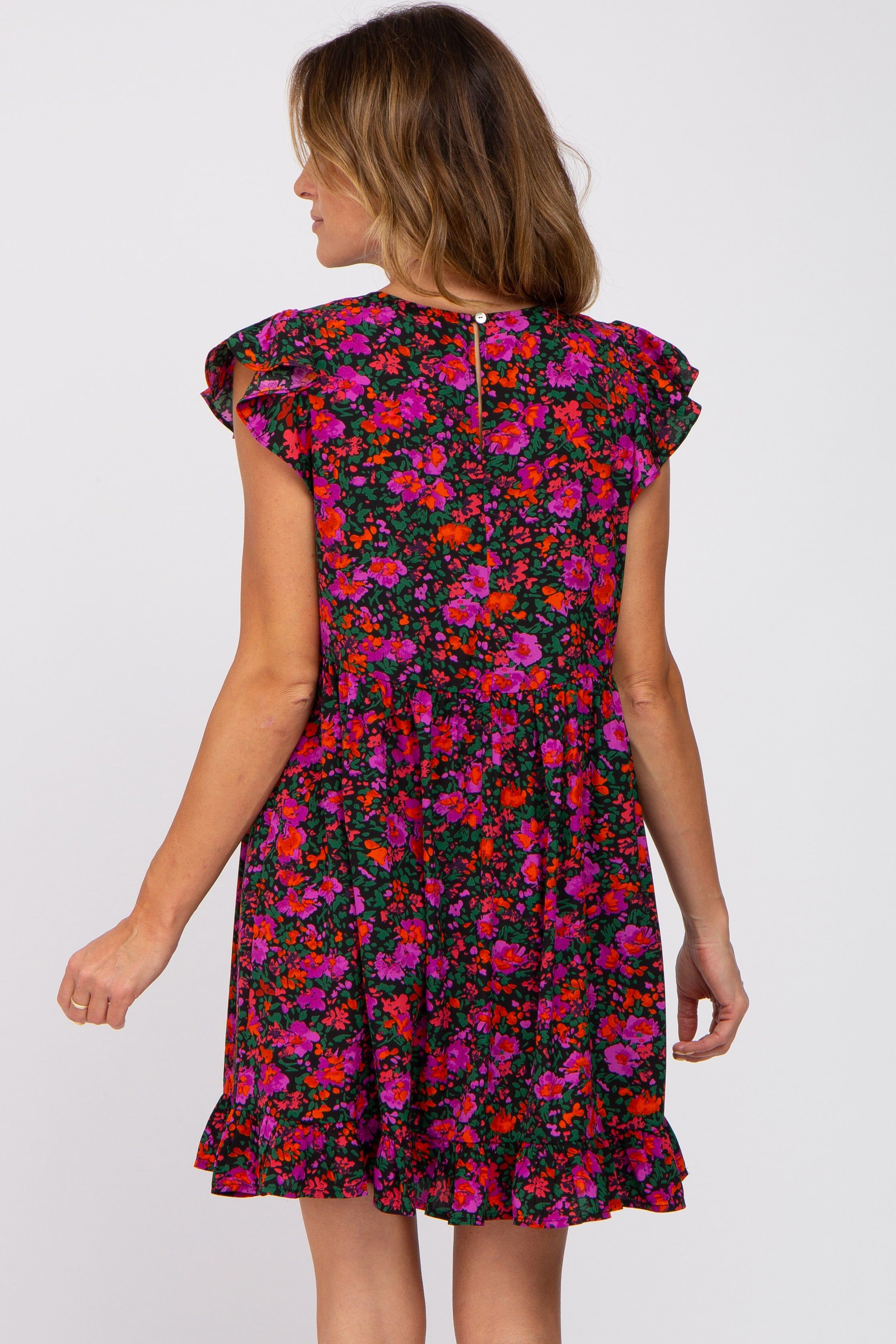 Black Multi-Color Floral Ruffle Accent Dress sold by Pinkblush product image thumbnail 3
