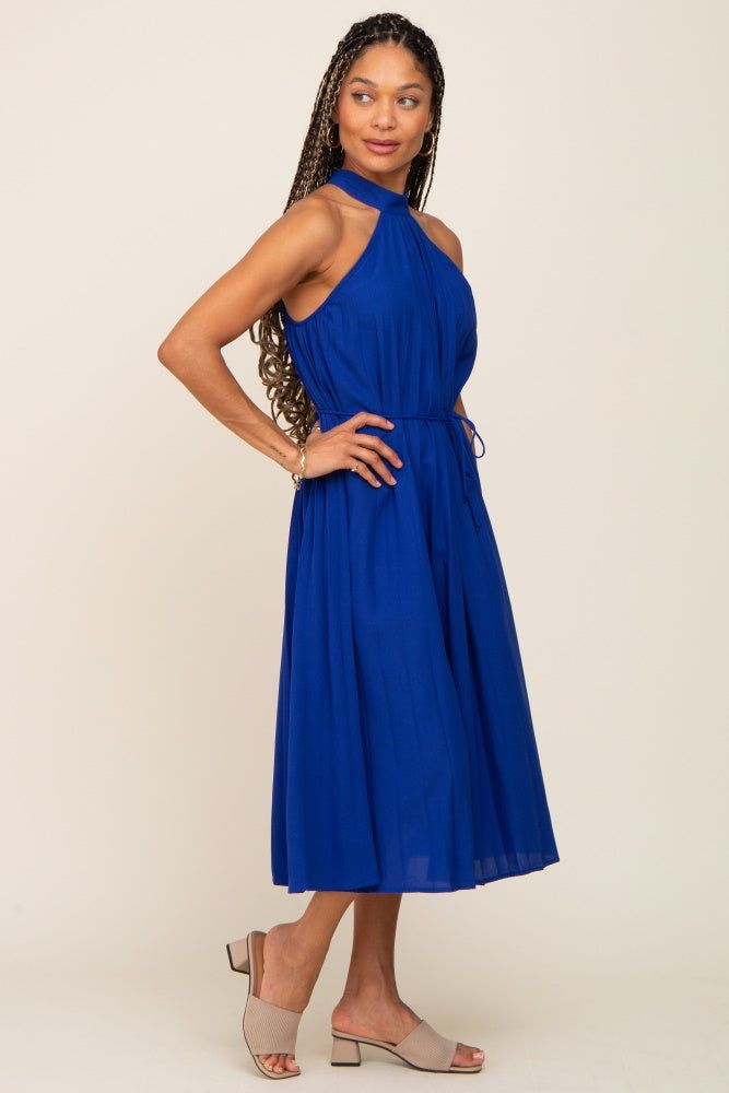 Royal Blue Pleated Halter Midi Dress sold by Pinkblush product image thumbnail 4