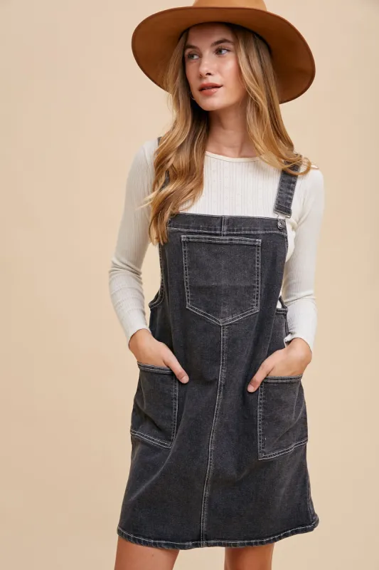 Black Denim Overall Dress sold by Pinkblush