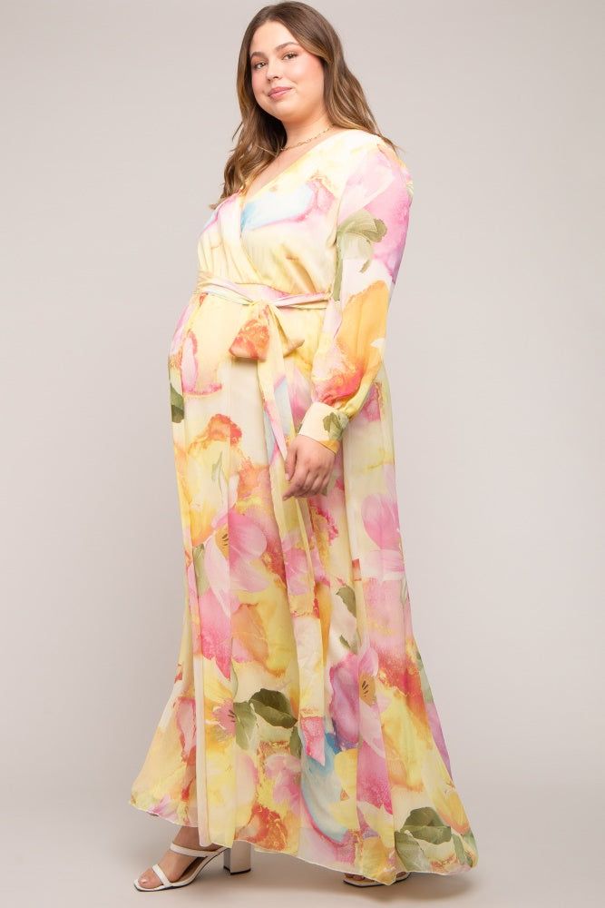 Pink Floral Chiffon Maternity Plus Maxi Dress sold by Pinkblush product image thumbnail 3