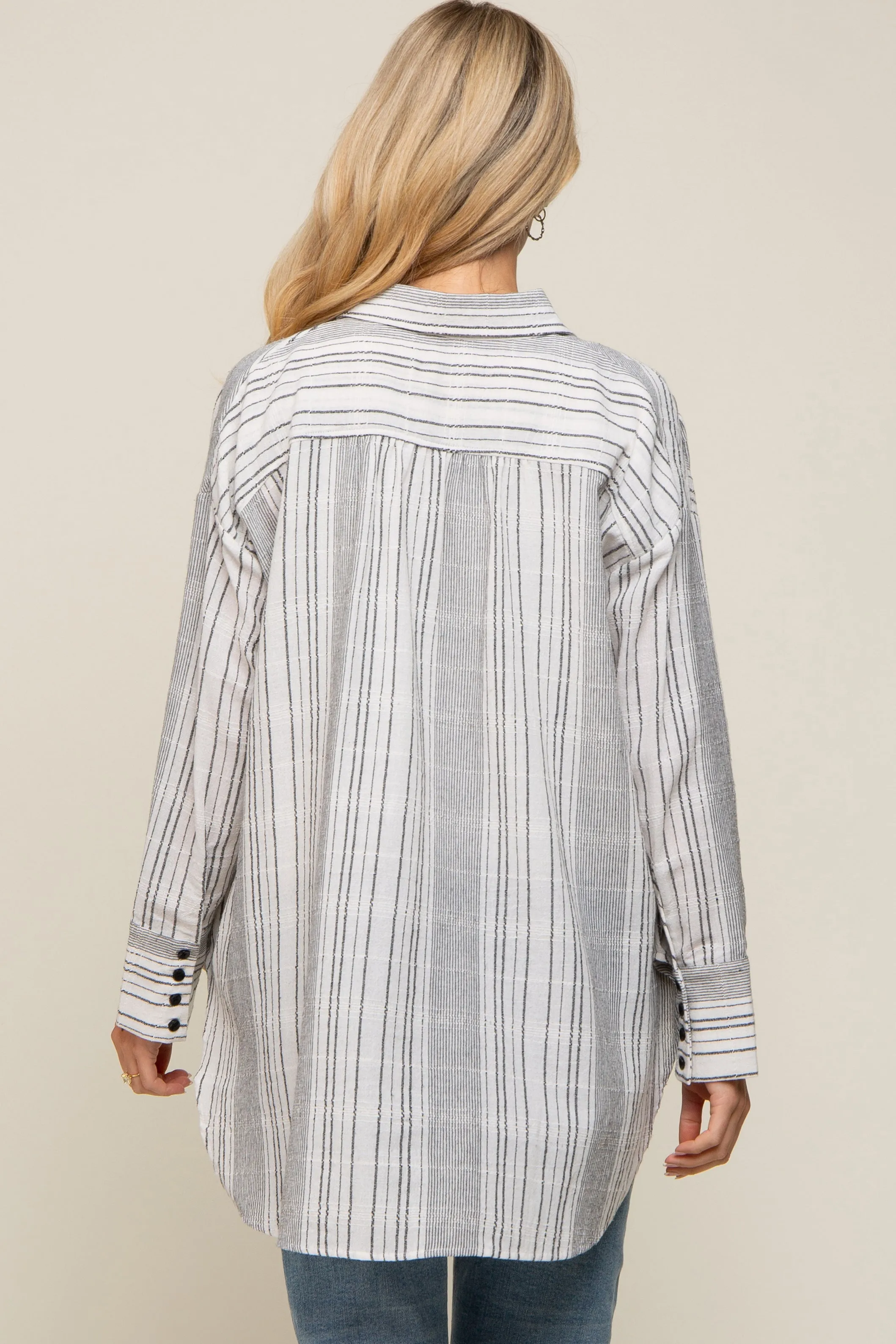 White Textured Stripe Button Down Hi-Low Maternity Top sold by Pinkblush product image thumbnail 3