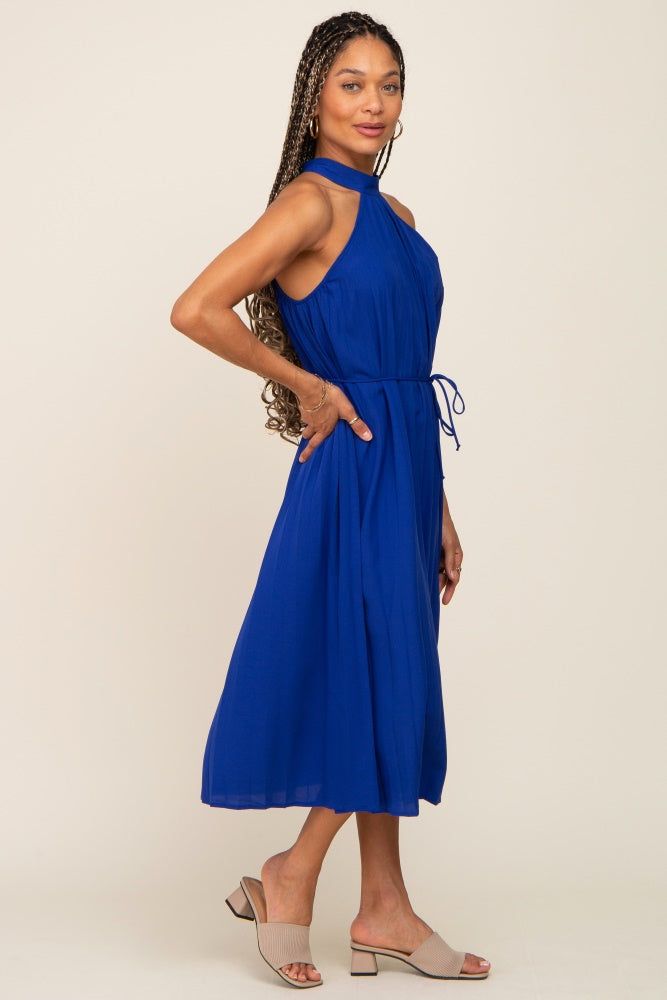 Royal Blue Pleated Halter Midi Dress sold by Pinkblush product image thumbnail 2