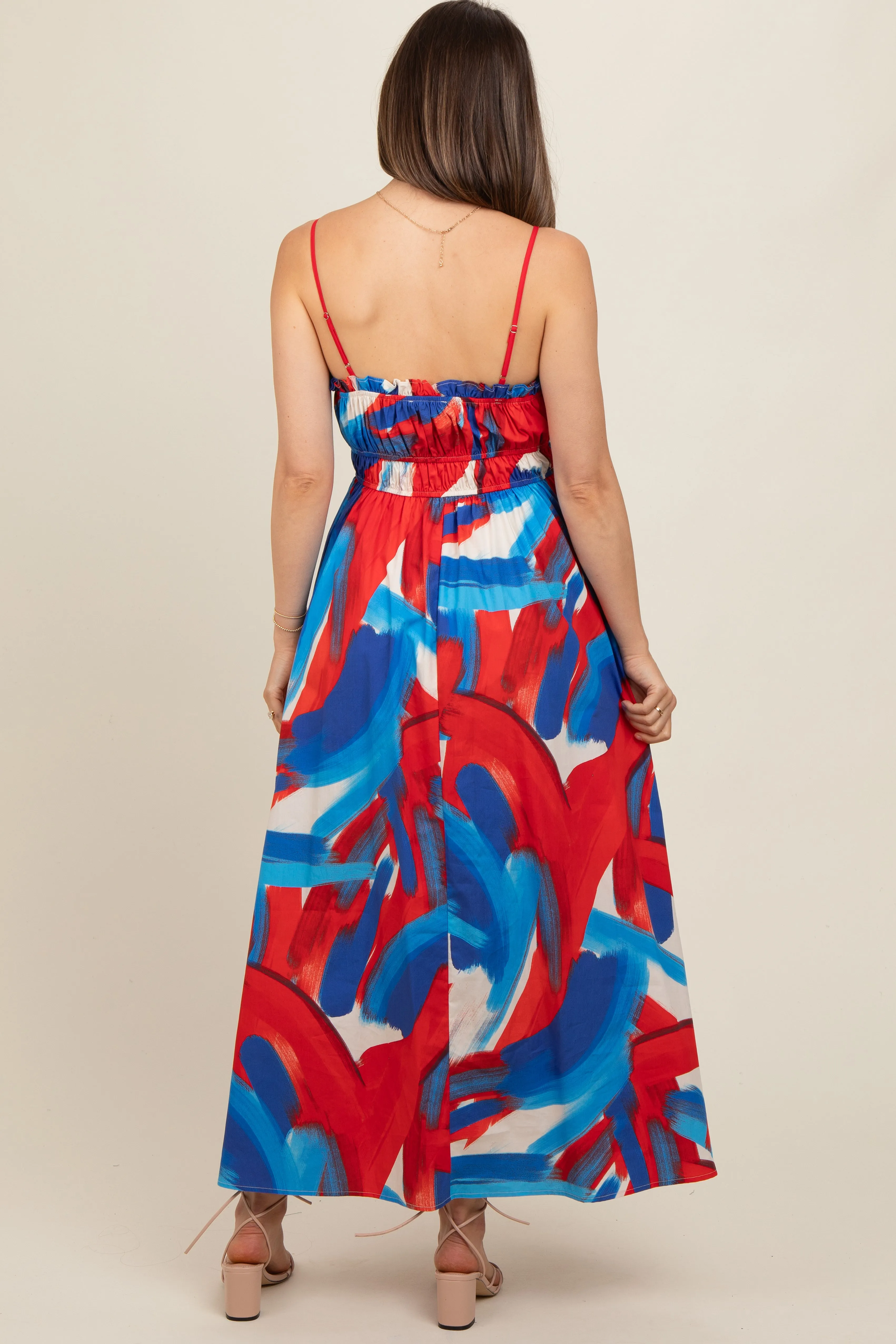 Red Pleated Binding Brushed Print Maternity Maxi Dress sold by Pinkblush product image thumbnail 4