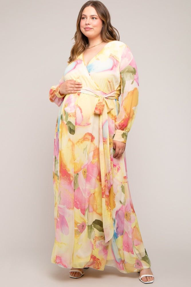 Pink Floral Chiffon Maternity Plus Maxi Dress sold by Pinkblush