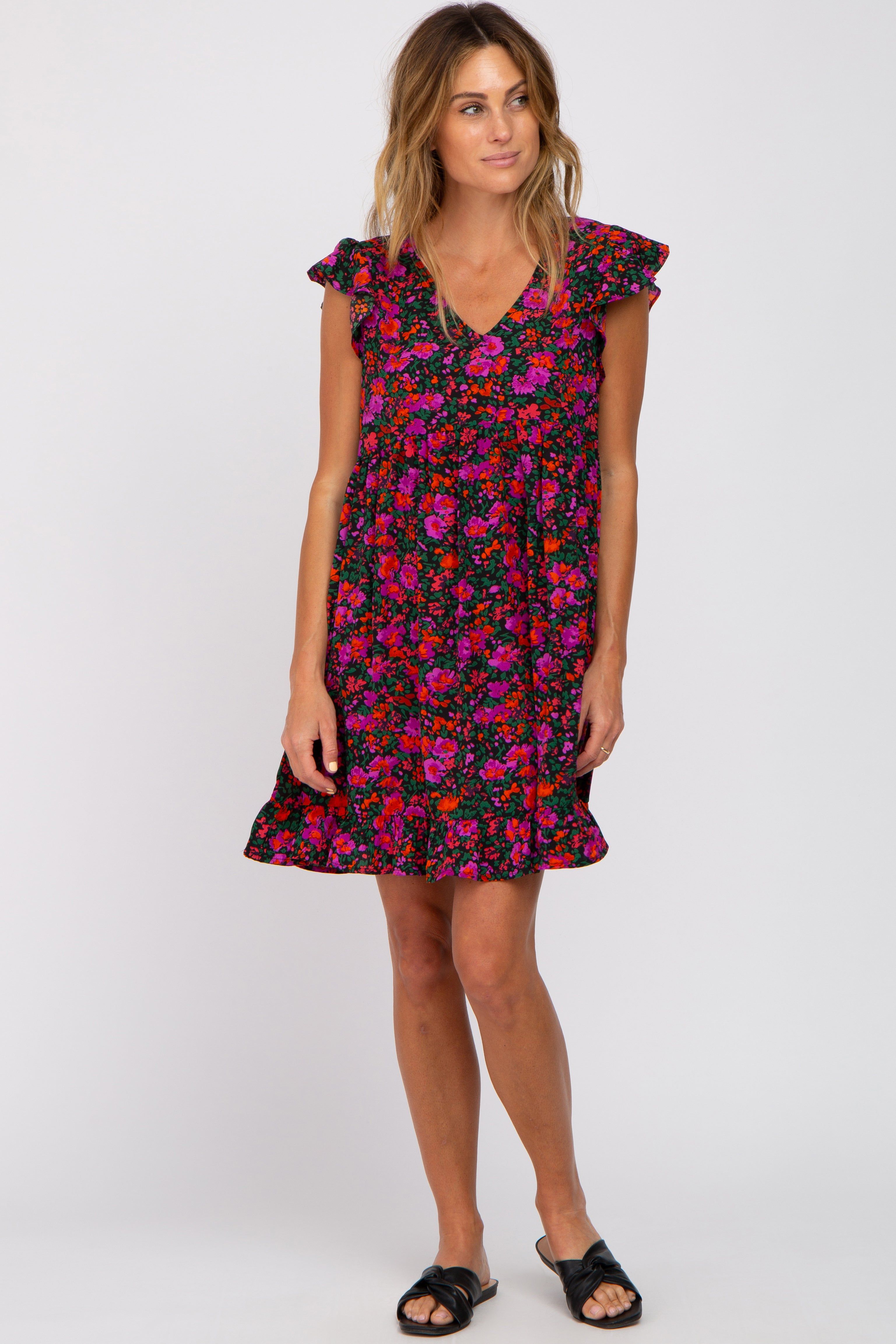 Black Multi-Color Floral Ruffle Accent Dress sold by Pinkblush product image thumbnail 5