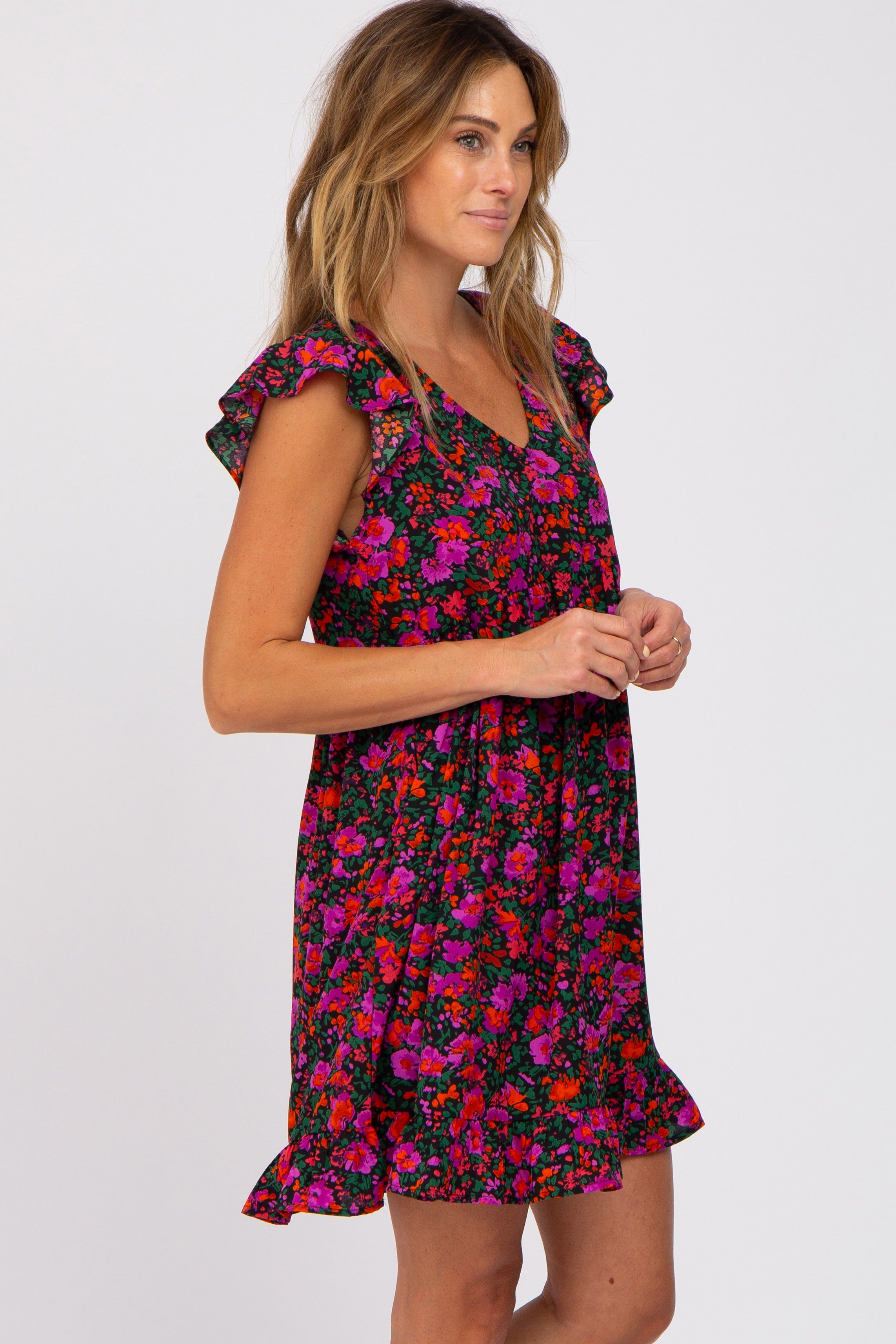 Black Multi-Color Floral Ruffle Accent Dress sold by Pinkblush product image thumbnail 2