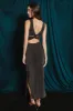 Black Metallic Ribbed Cut Out Back Midi Dress sold by Pinkblush