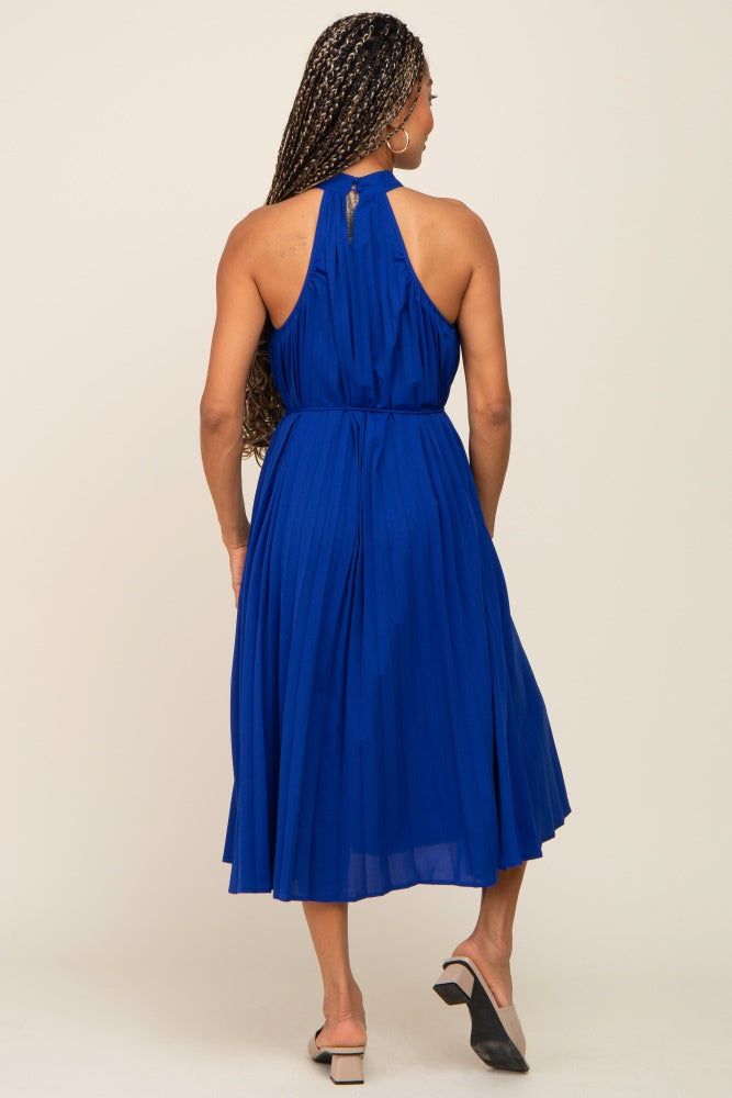 Royal Blue Pleated Halter Midi Dress sold by Pinkblush product image thumbnail 3