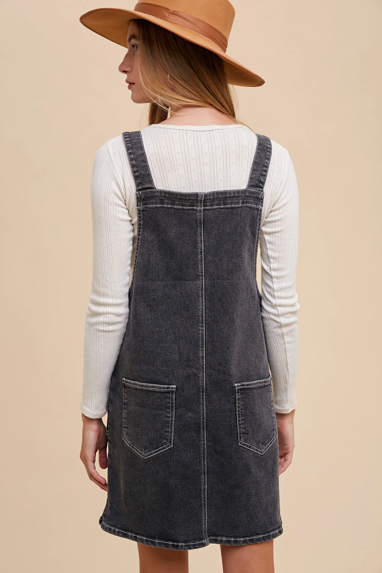 Black Denim Overall Dress sold by Pinkblush product image thumbnail 3
