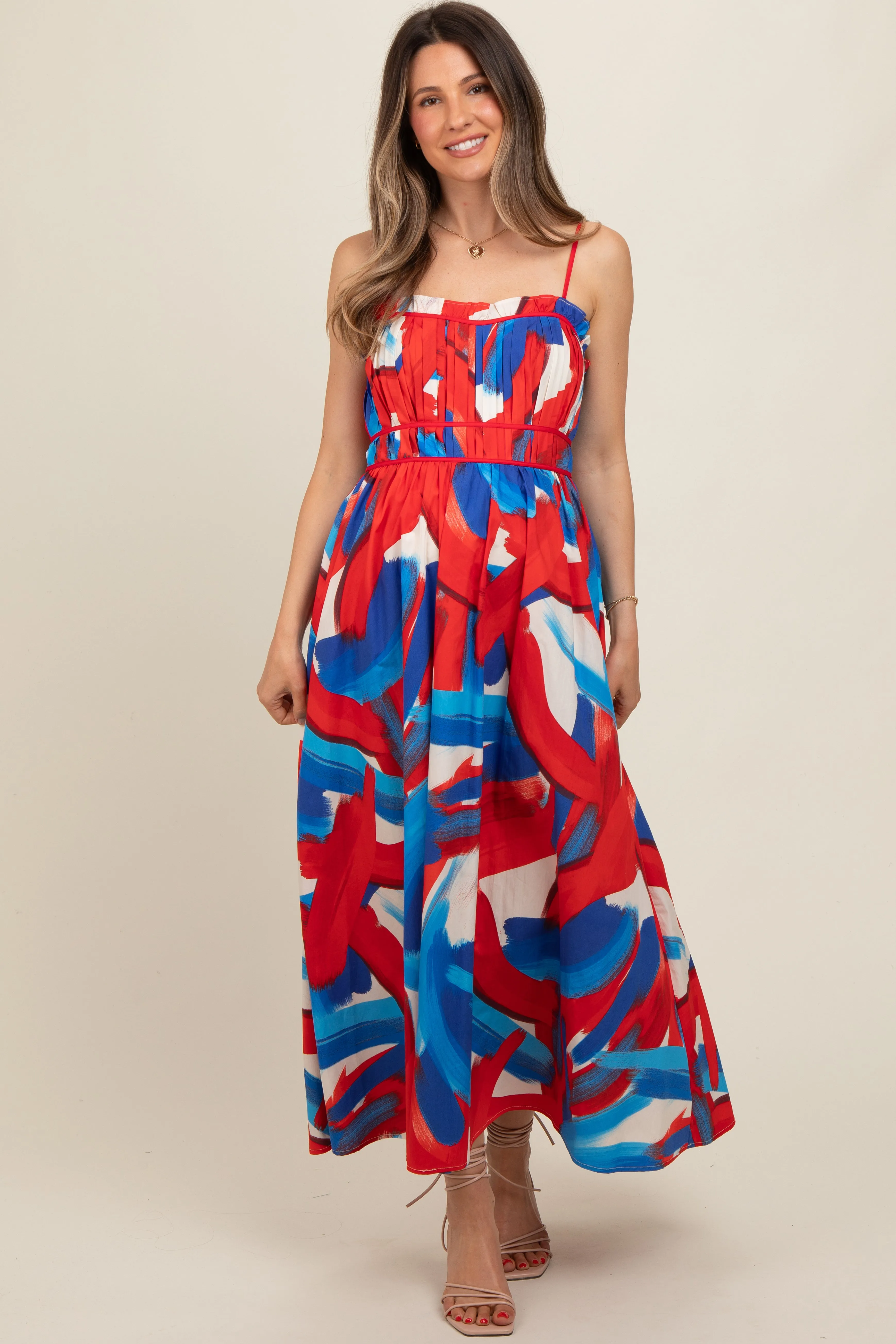 Red Pleated Binding Brushed Print Maternity Maxi Dress sold by Pinkblush product image thumbnail 2