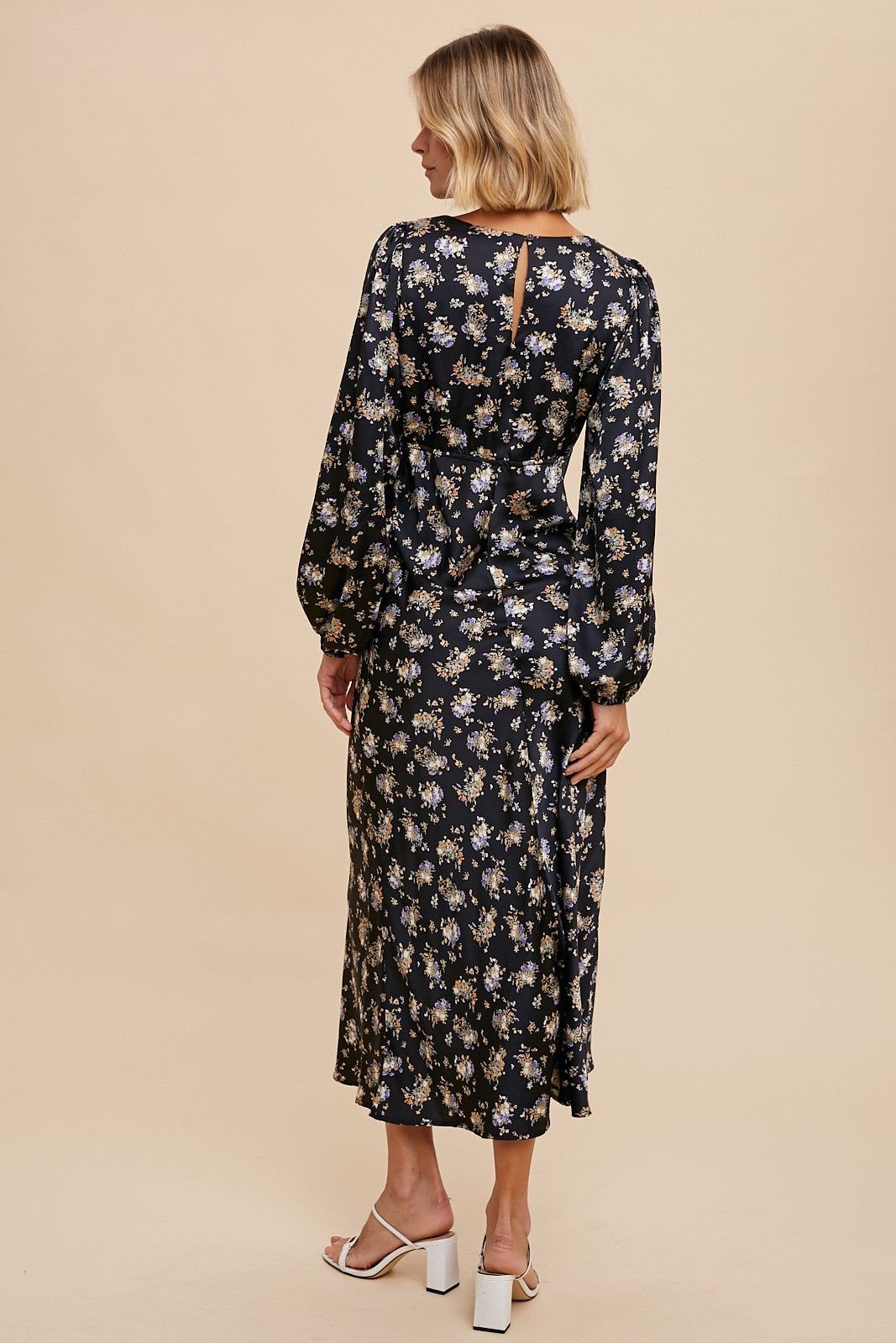 Midnight Sweetheart Neck Satin Floral Dress sold by Pinkblush product image thumbnail 3