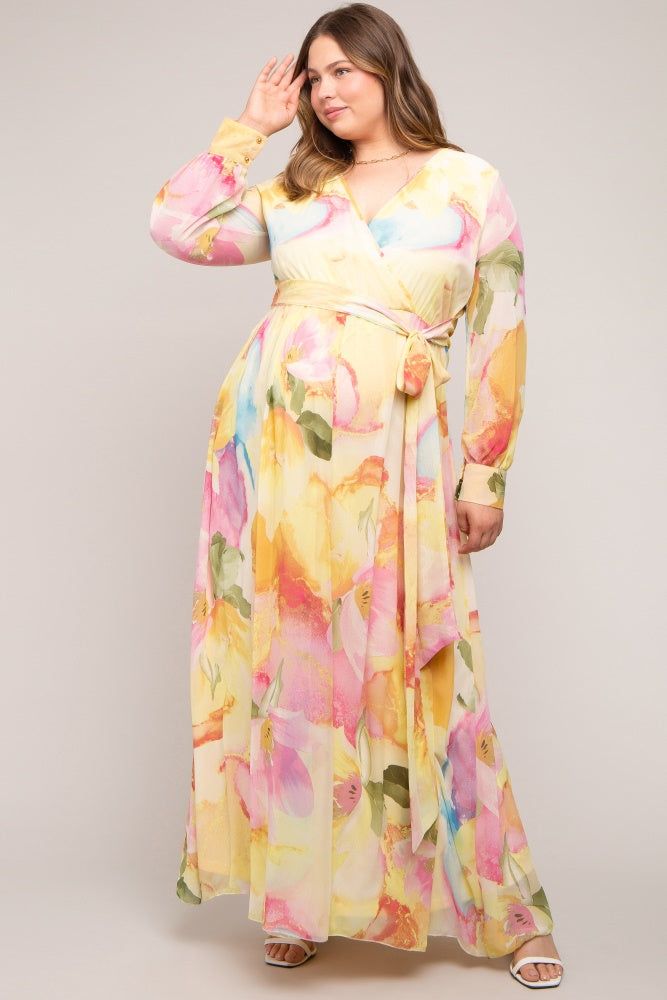 Pink Floral Chiffon Maternity Plus Maxi Dress sold by Pinkblush product image thumbnail 2