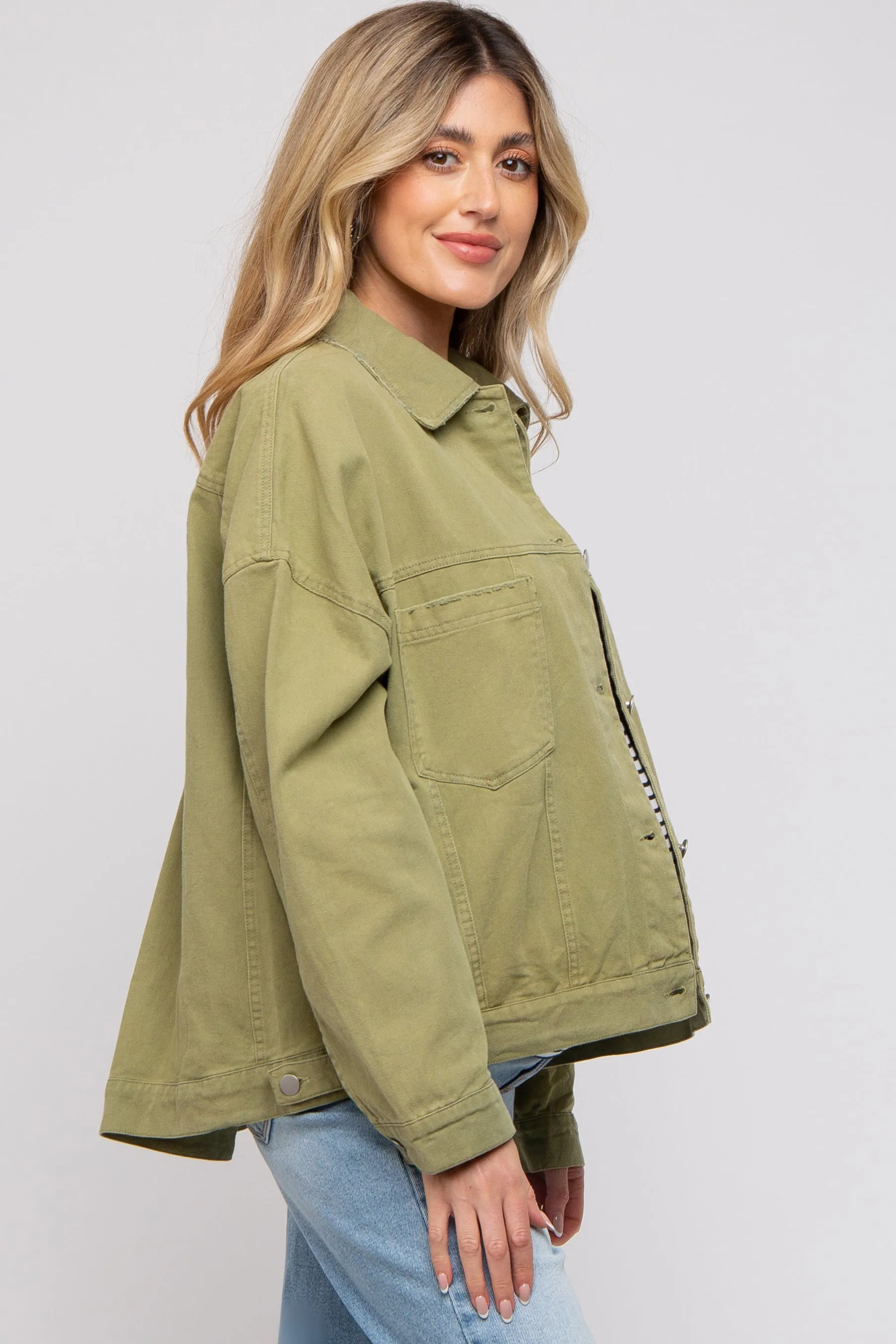 Light Olive Basic Maternity Denim Jacket sold by Pinkblush product image thumbnail 3