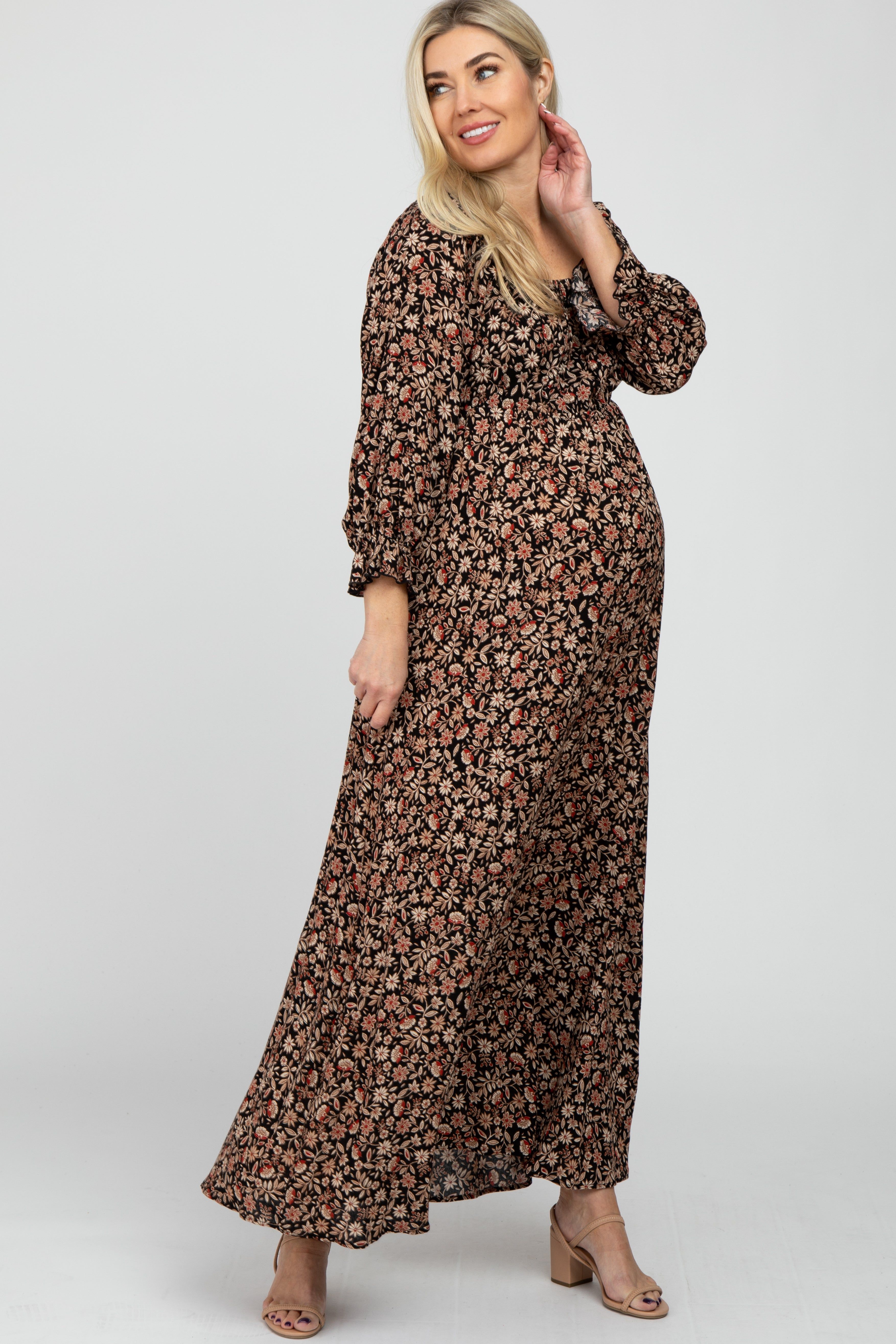 Black Floral Maternity Maxi Dress sold by Pinkblush product image thumbnail 2