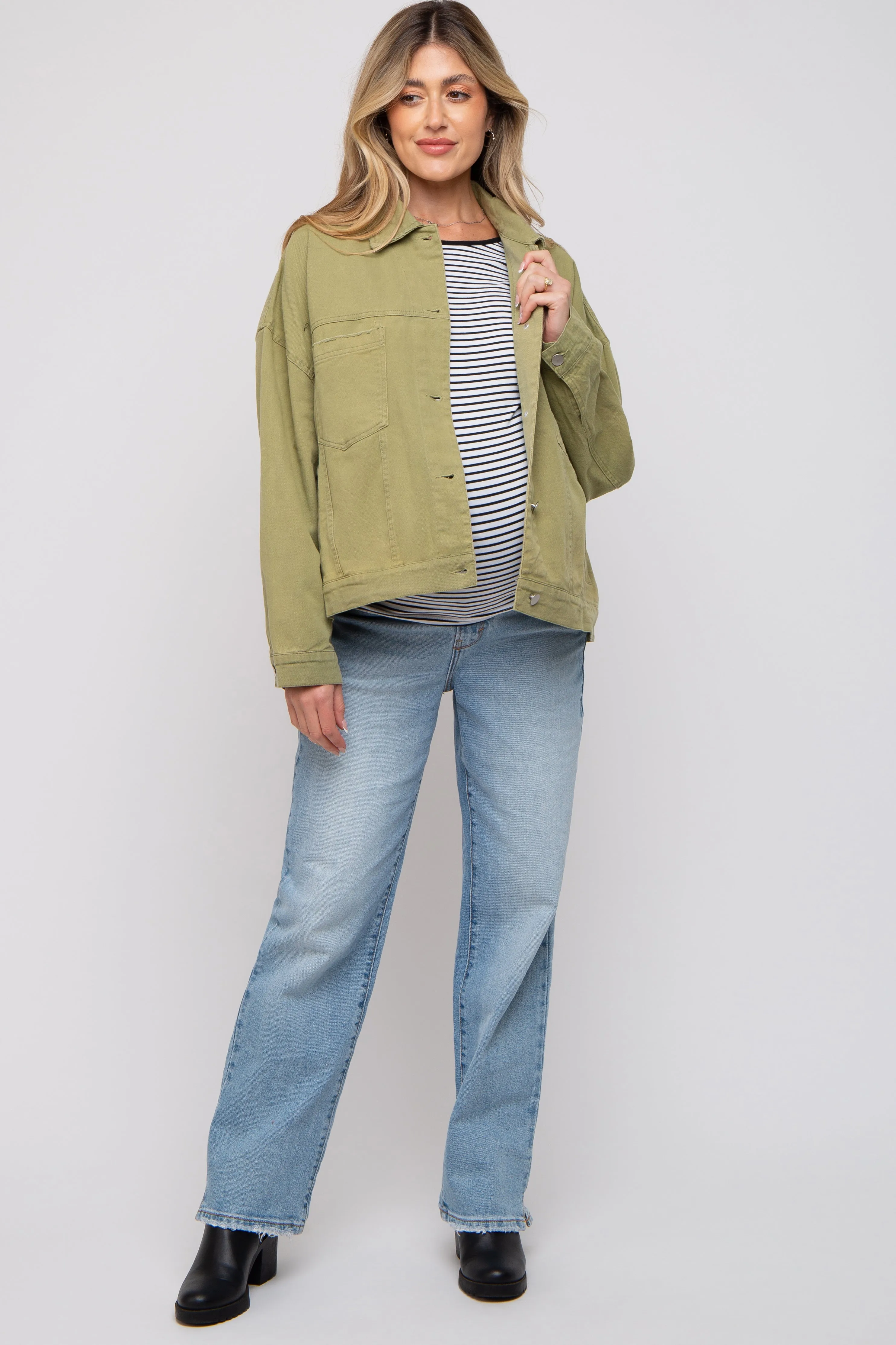 Light Olive Basic Maternity Denim Jacket sold by Pinkblush