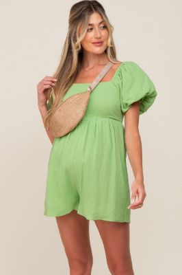Green Puff Sleeve Maternity Romper sold by Pinkblush