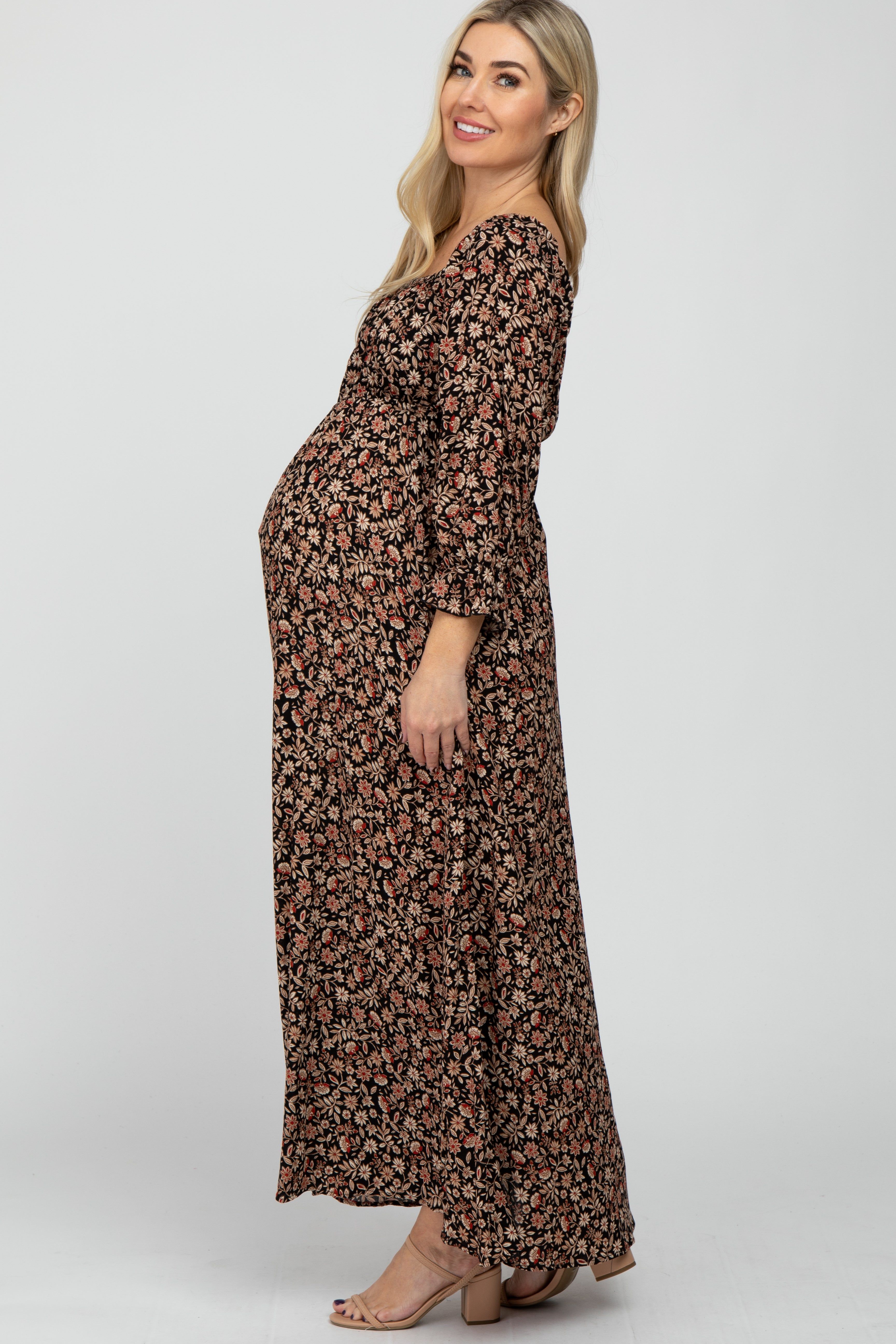 Black Floral Maternity Maxi Dress sold by Pinkblush product image thumbnail 3
