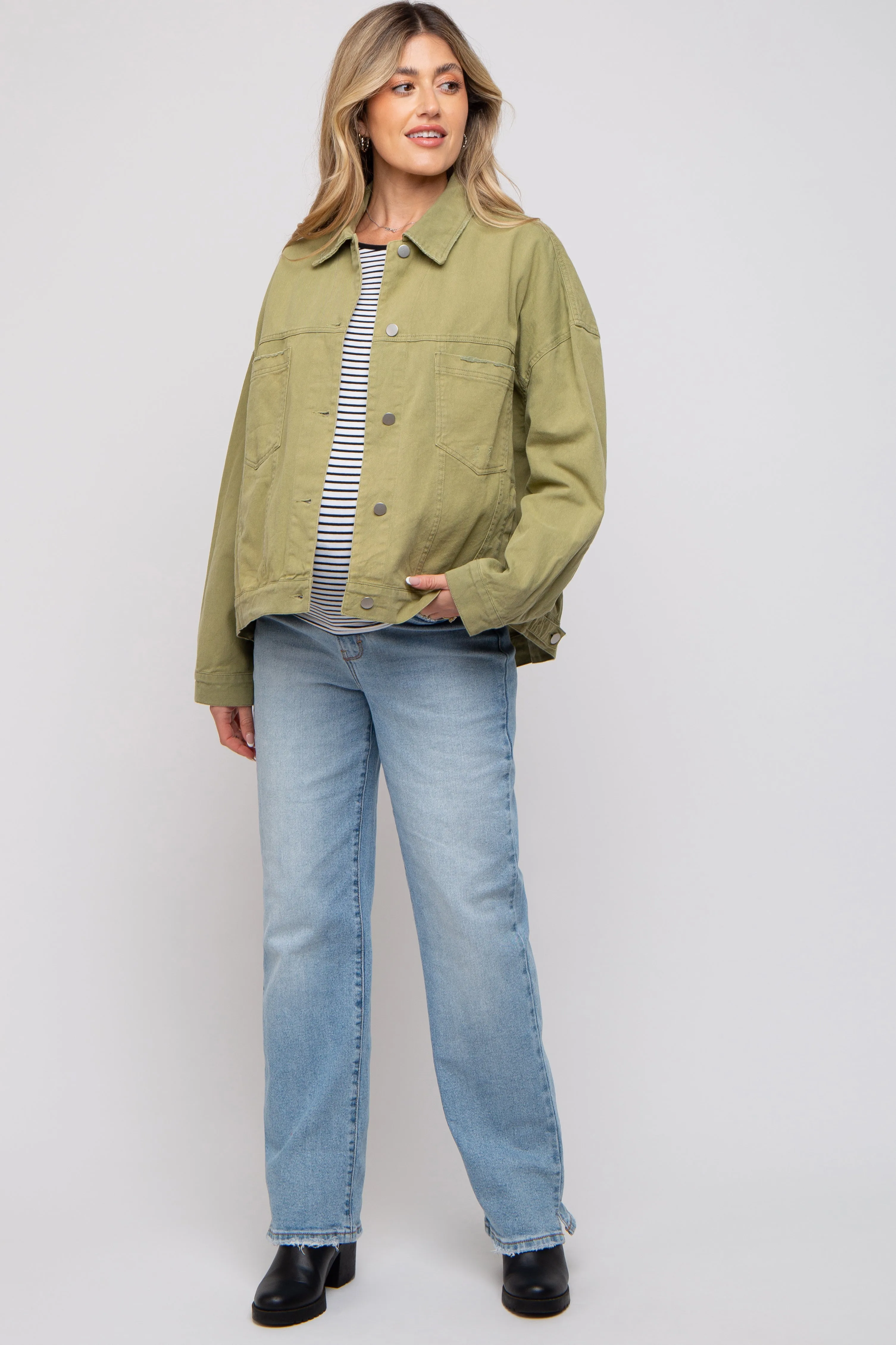 Light Olive Basic Maternity Denim Jacket sold by Pinkblush product image thumbnail 2