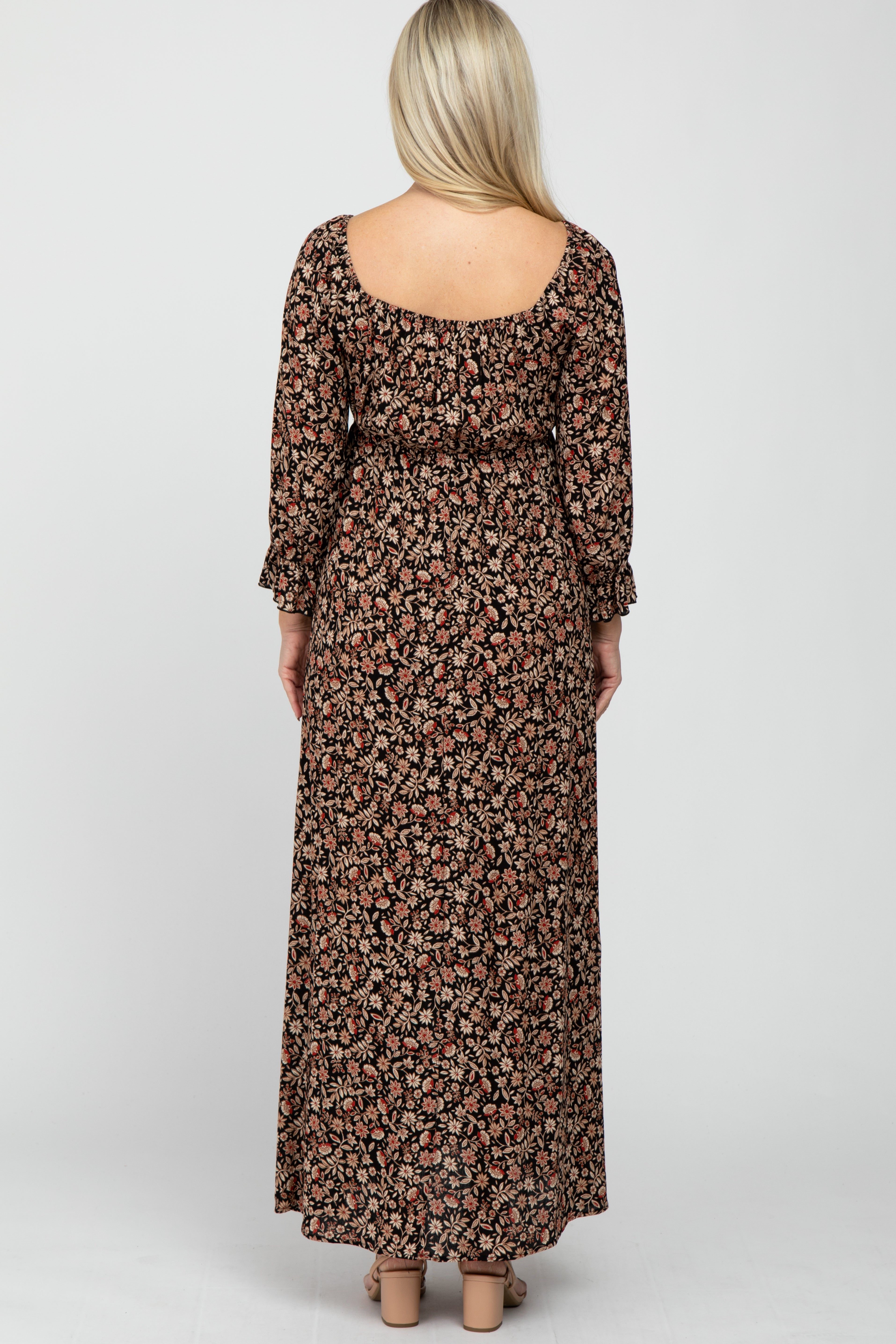 Black Floral Maternity Maxi Dress sold by Pinkblush product image thumbnail 4