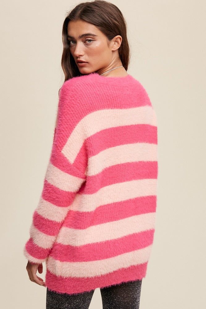 Pink Striped Fuzzy Cardigan sold by Pinkblush product image thumbnail 3