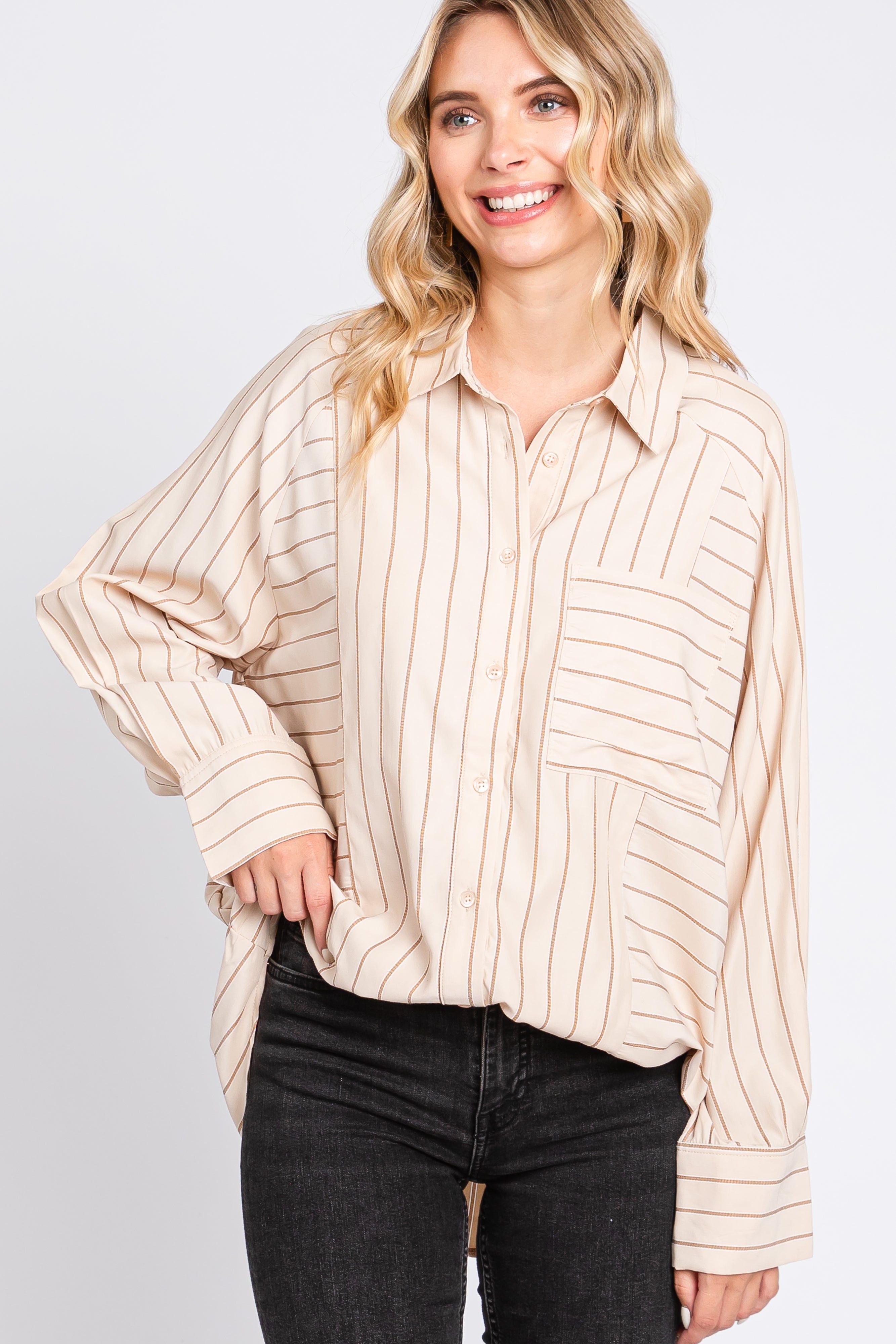 Cream Striped Oversized Maternity Blouse sold by Pinkblush product image thumbnail 5