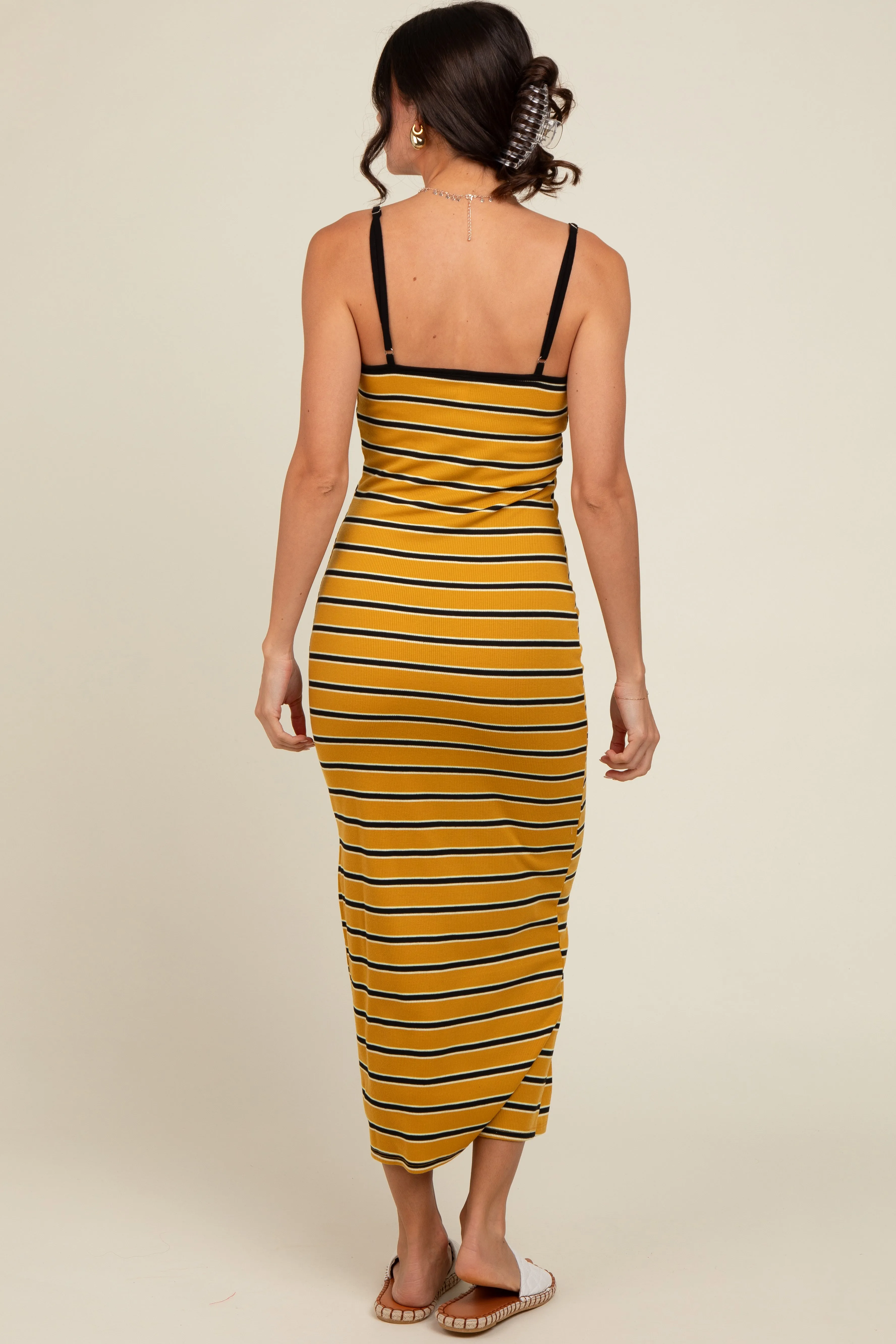 Yellow Striped Ribbed Side Slit Midi Dress sold by Pinkblush product image thumbnail 2