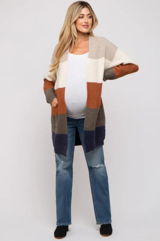 Cream Color Block Soft Knit Maternity Cardigan sold by Pinkblush