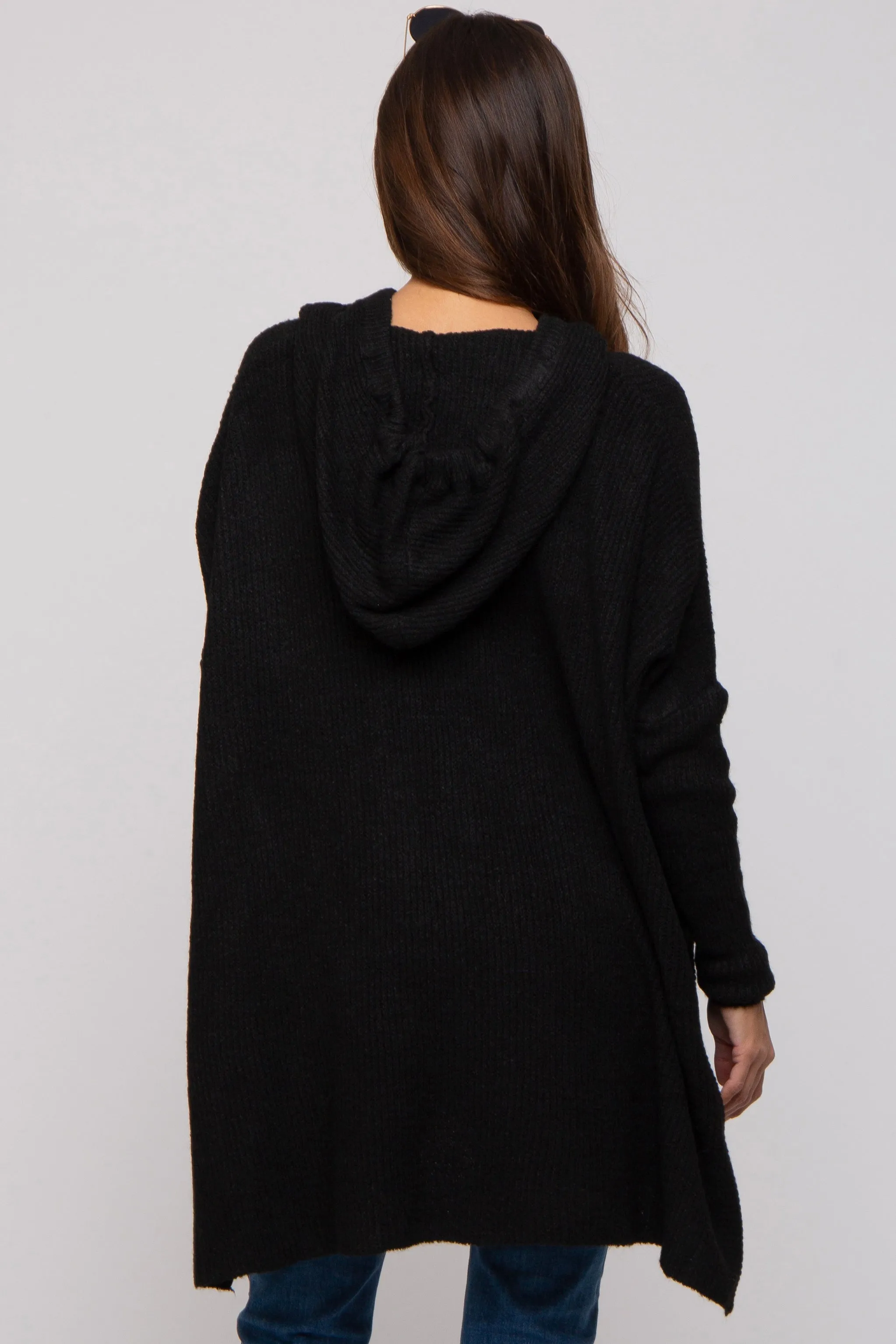 Black Knit Hooded Side Slit Maternity Sweater sold by Pinkblush product image thumbnail 2