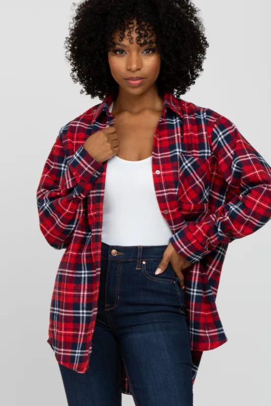 Red Plaid Button Up Flannel Top sold by Pinkblush