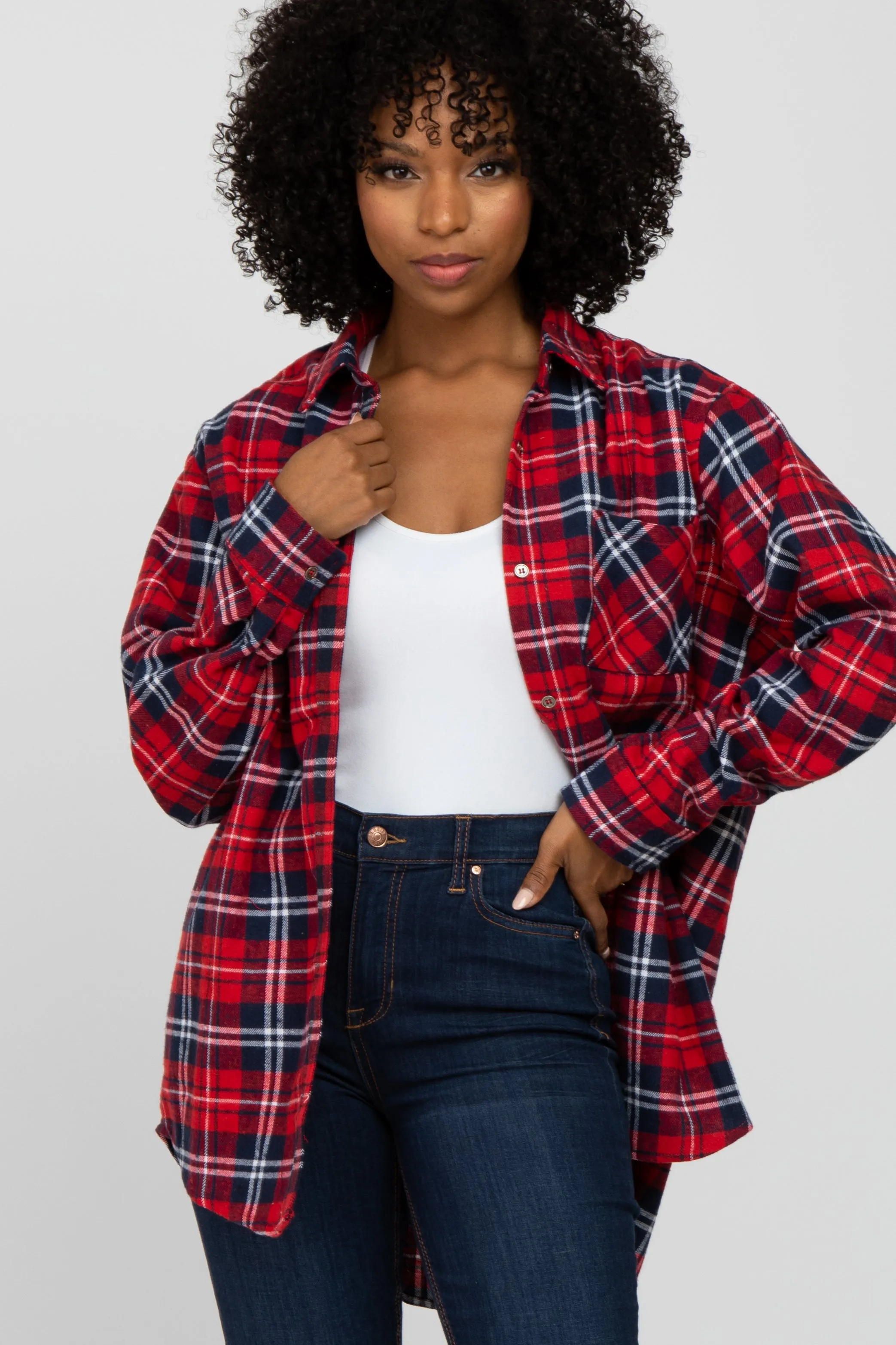 Red Plaid Button Up Flannel Top sold by Pinkblush