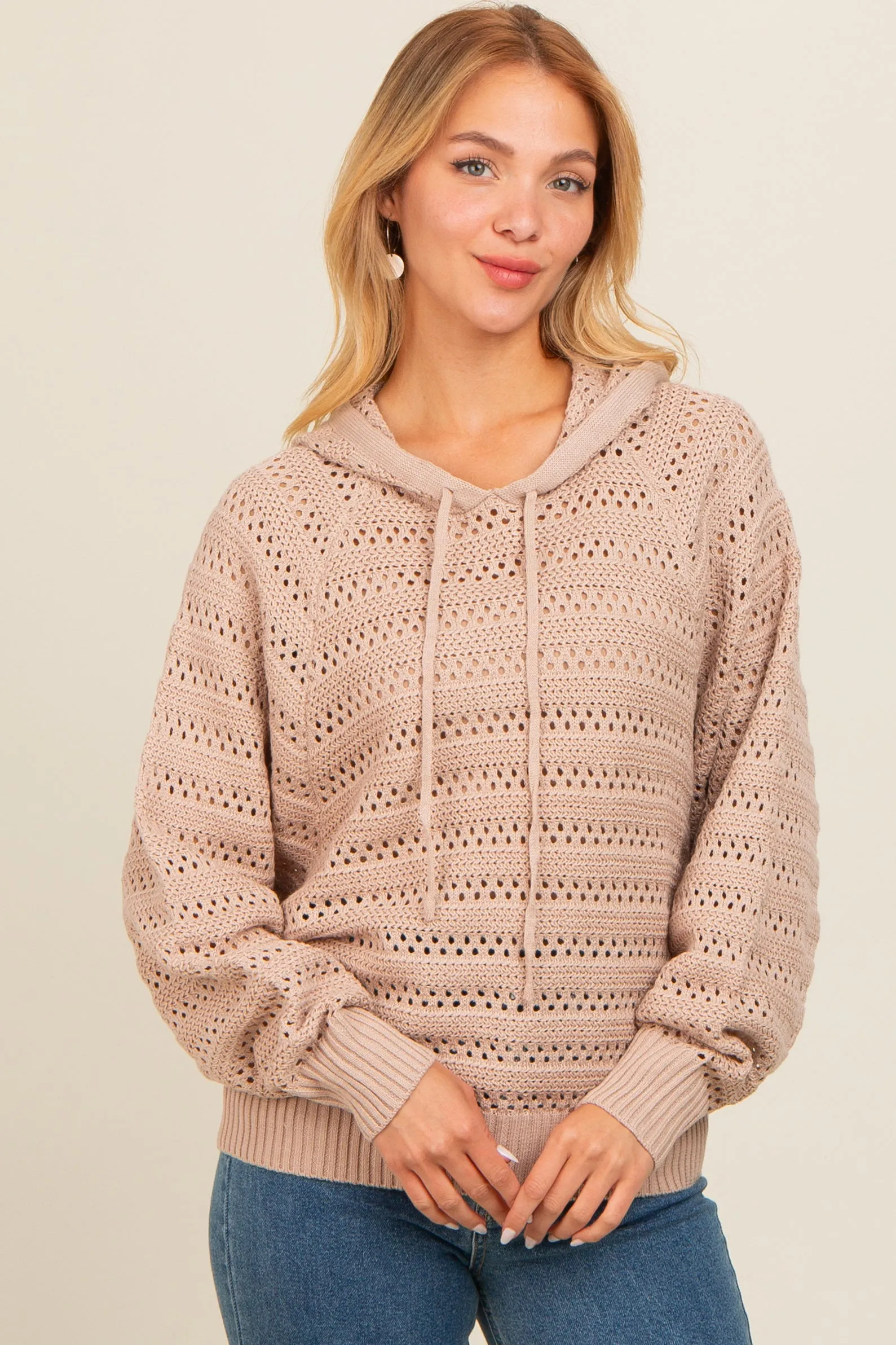 Beige Pointelle Knit Sweater sold by Pinkblush